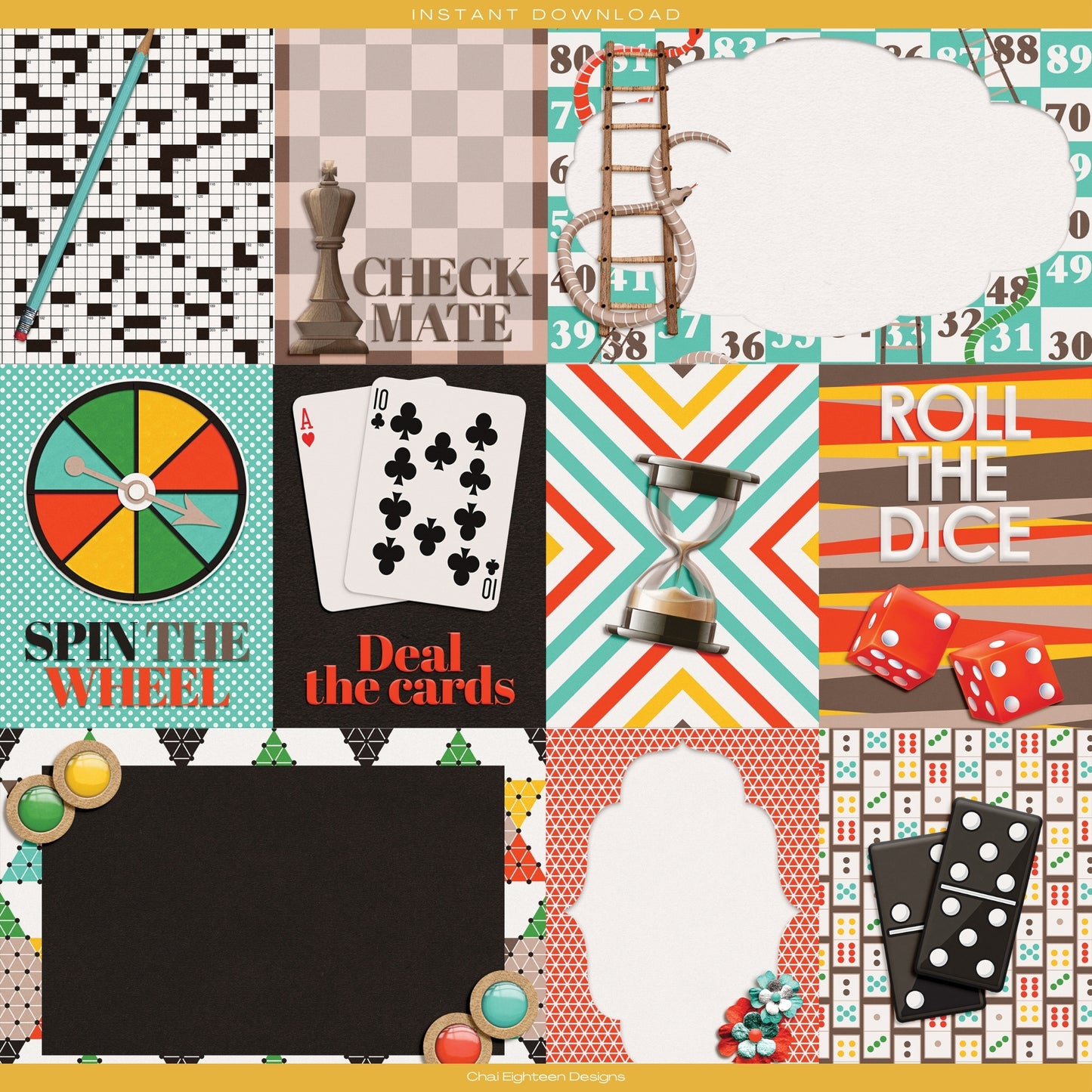 Game Night 12 x 12 Scrapbook Paper & Embellishment Kit by SSC Designs - 3 Kits