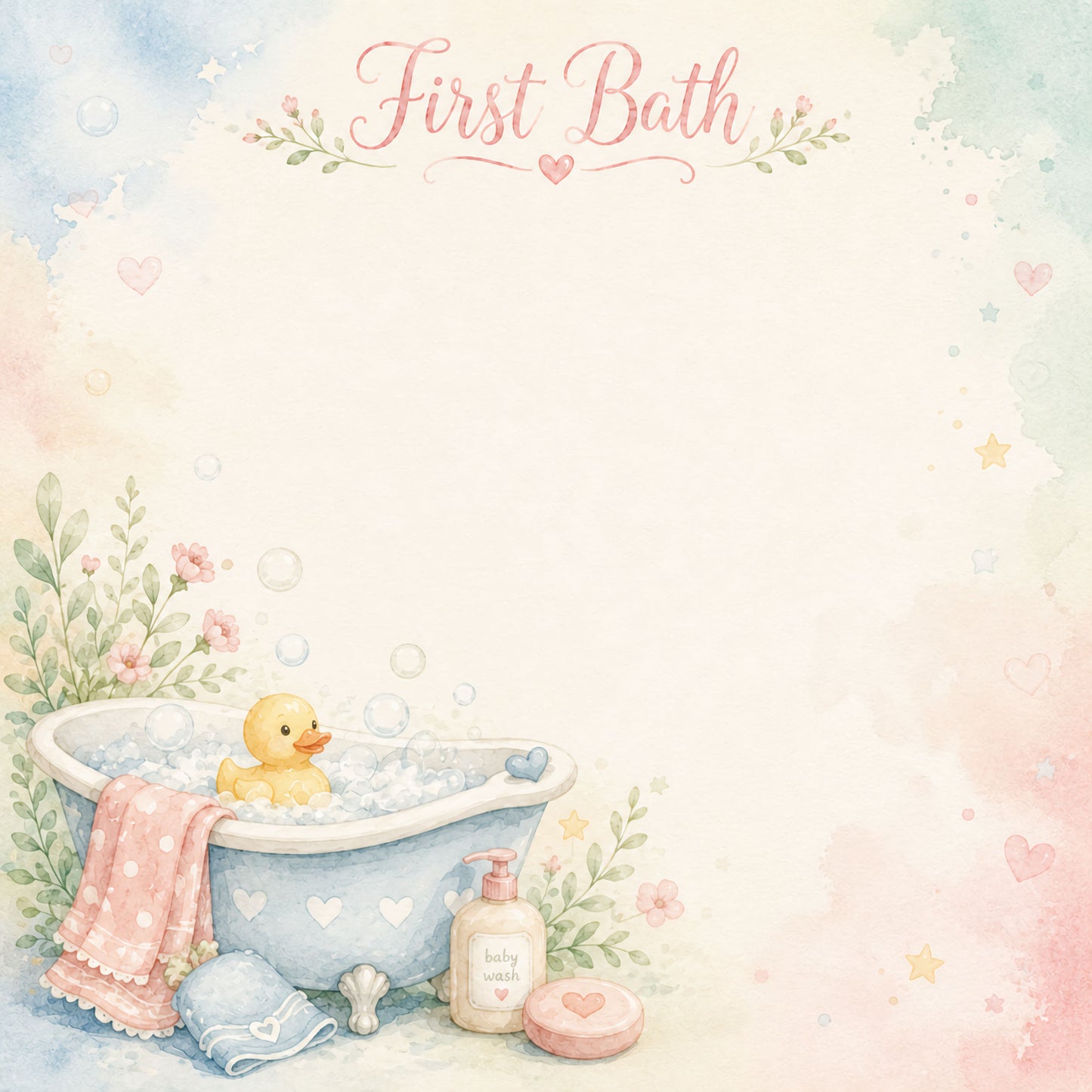 Baby Firsts Collection Baby's First Bath 12 x 12 Double-Sided Scrapbook Paper by SSC Designs - 15 Pack