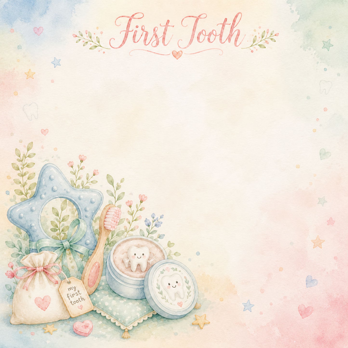 Baby Firsts Collection Baby's First Tooth 12 x 12 Double-Sided Scrapbook Paper by SSC Designs - 15 Pack