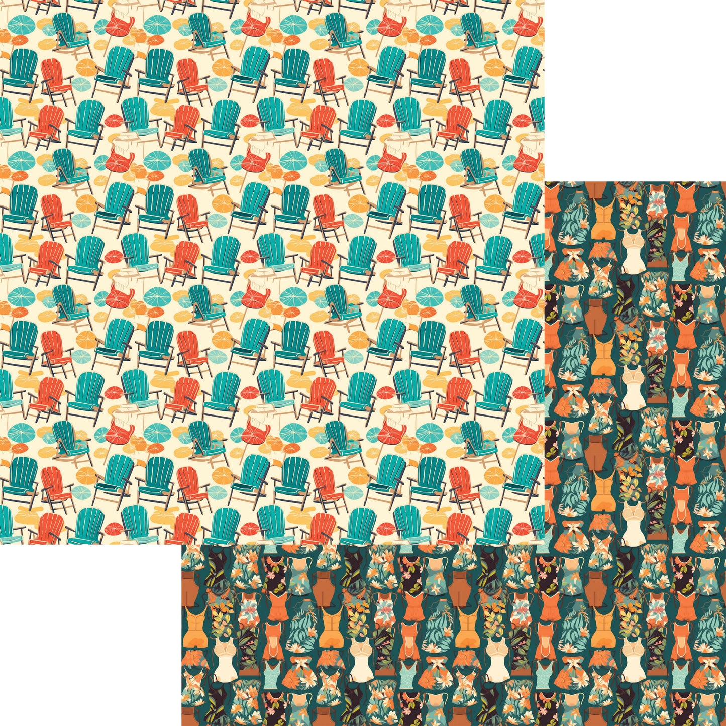 Beach Party Collection Beach Chairs 12 x 12 Double-Sided Scrapbook Paper by SSC Designs - 15 Pack
