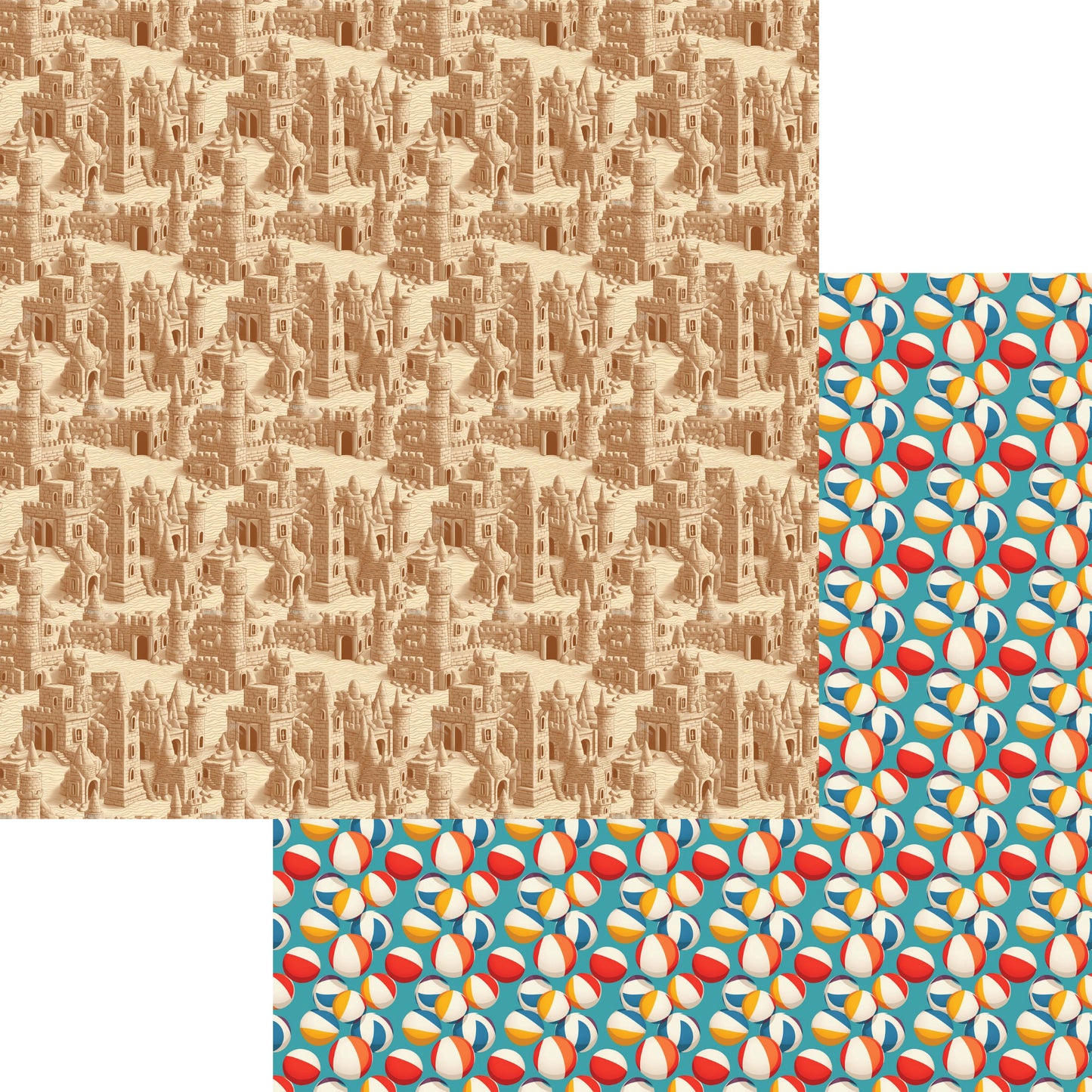 Beach Party Collection Sandcastles 12 x 12 Double-Sided Scrapbook Paper by SSC Designs - 15 Pack