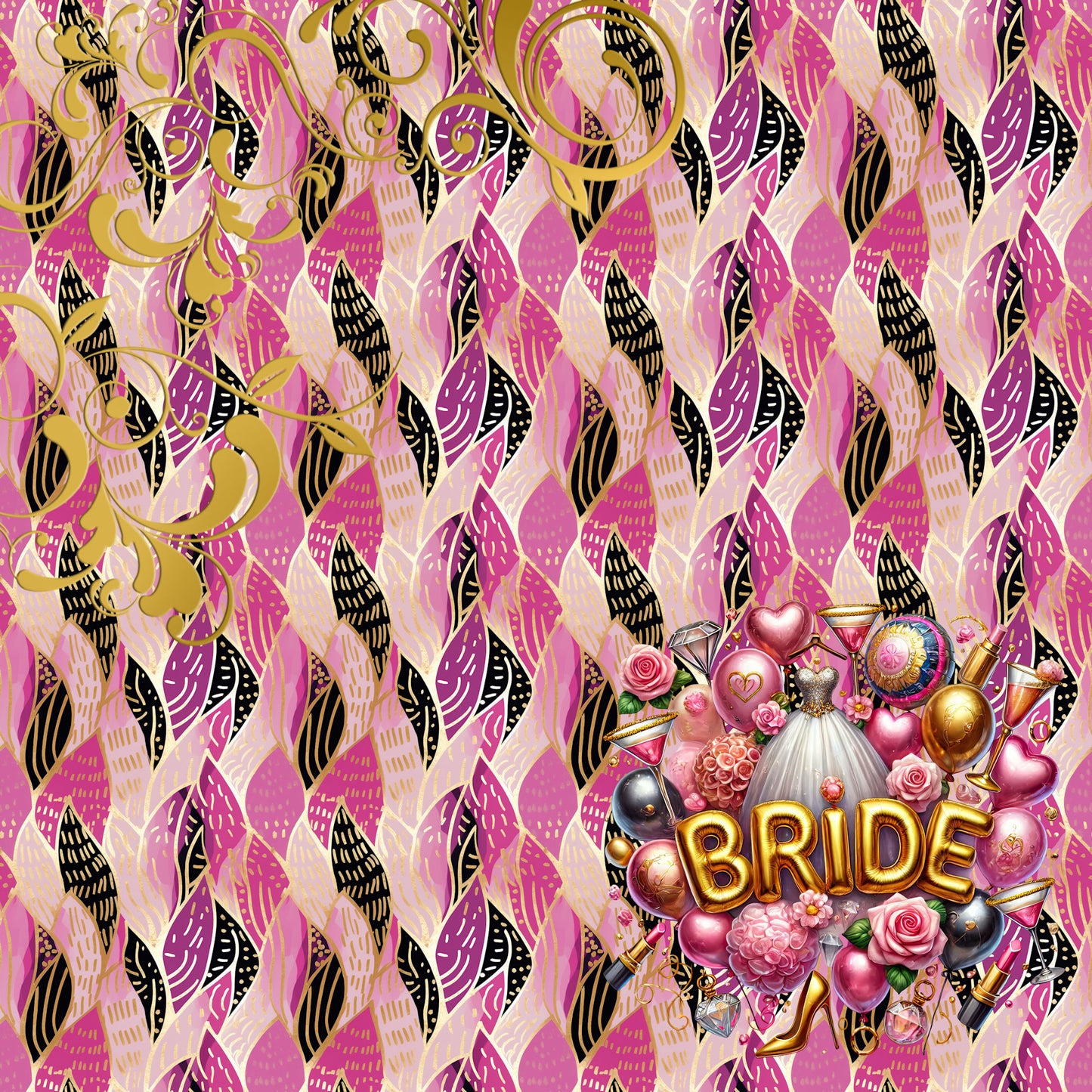 Bachelorette Party Collection The Bride 12 x 12 Double-Sided Scrapbook Paper by SSC Designs - 15 Pack