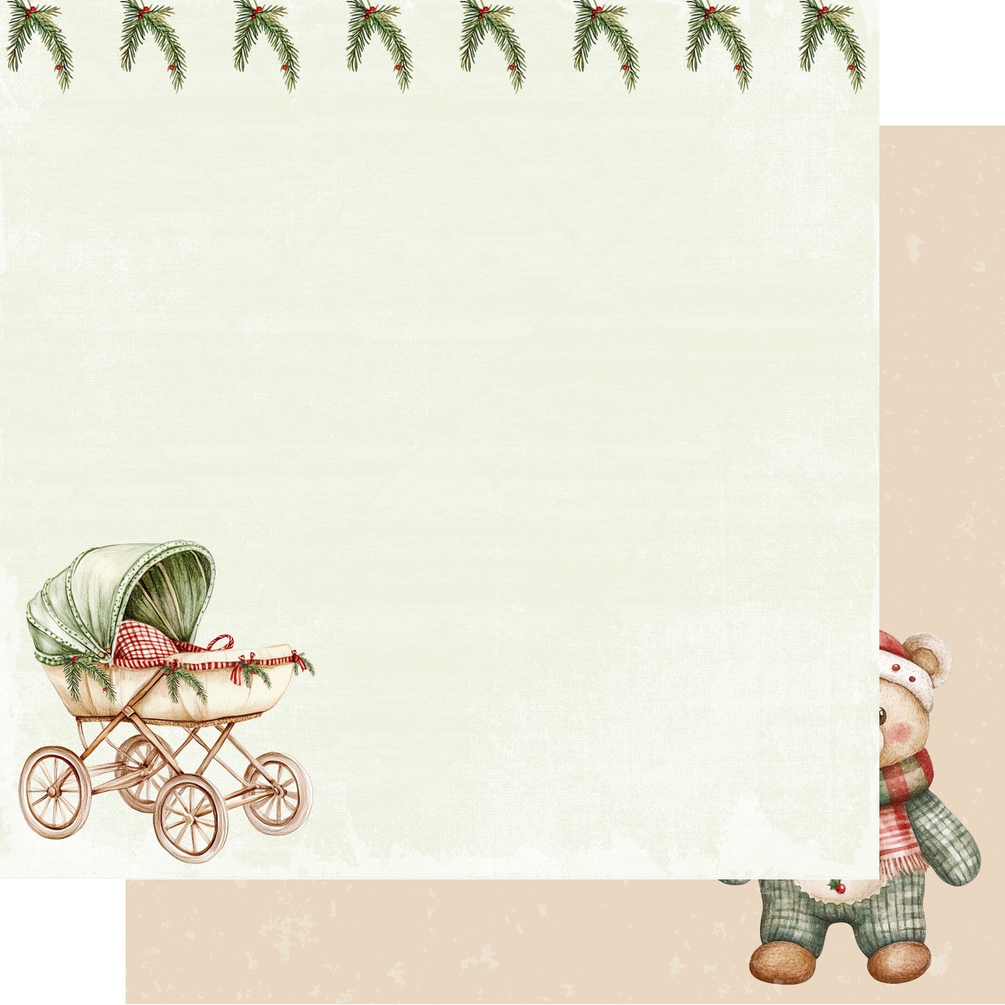 Baby's First Christmas Collection Christmas Pram 12 x 12 Double-Sided Scrapbook Paper by SSC Designs - 15 Pack