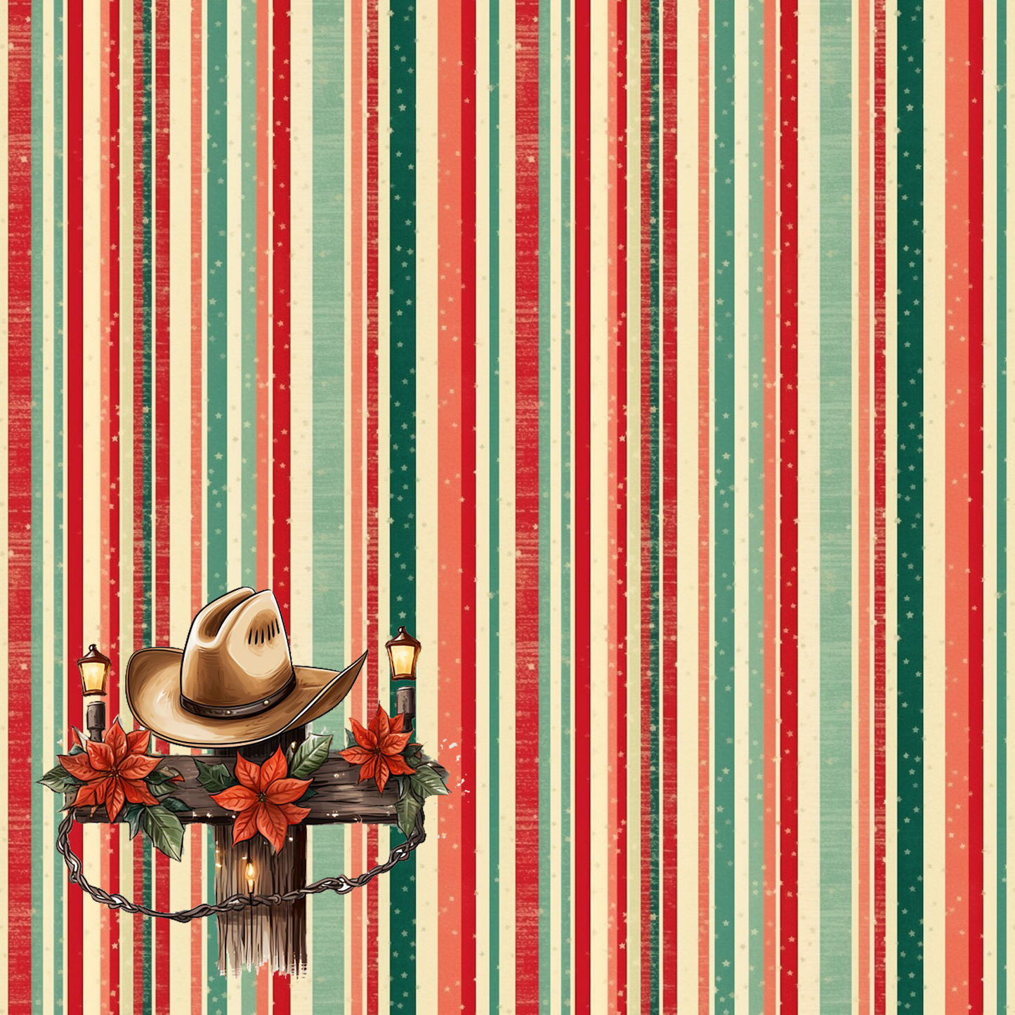 Cowboy Christmas Collection Christmas Cowboy Hat 12 x 12 Double-Sided Scrapbook Paper by SSC Designs