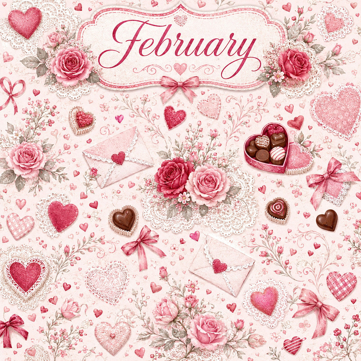 Creative Calendar Collection February 12x12 Double-Sided Scrapbook Paper by SSC Designs - 15 Pack