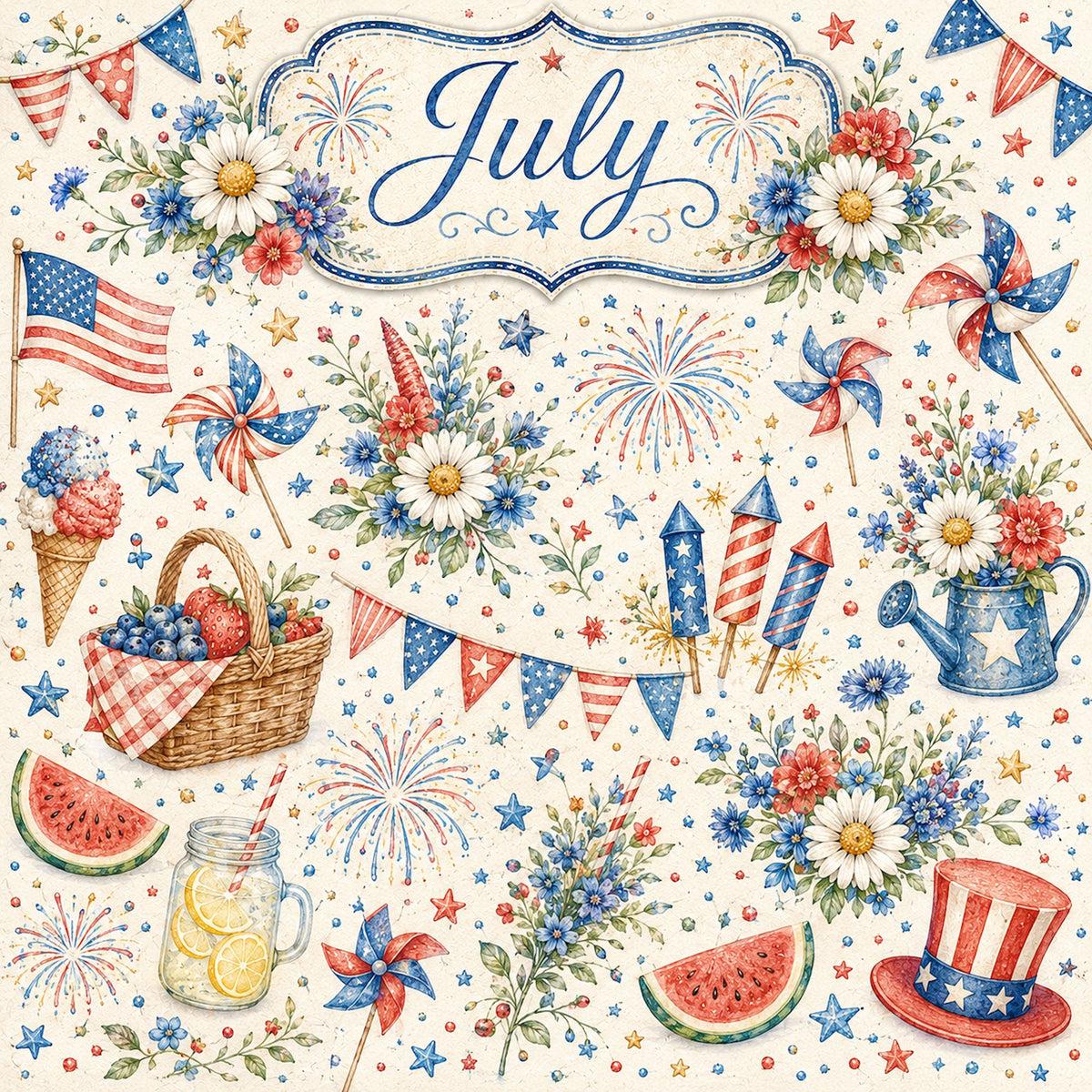 Creative Calendar Collection July 12x12 Double-Sided Scrapbook Paper by SSC Designs - 15 Pack
