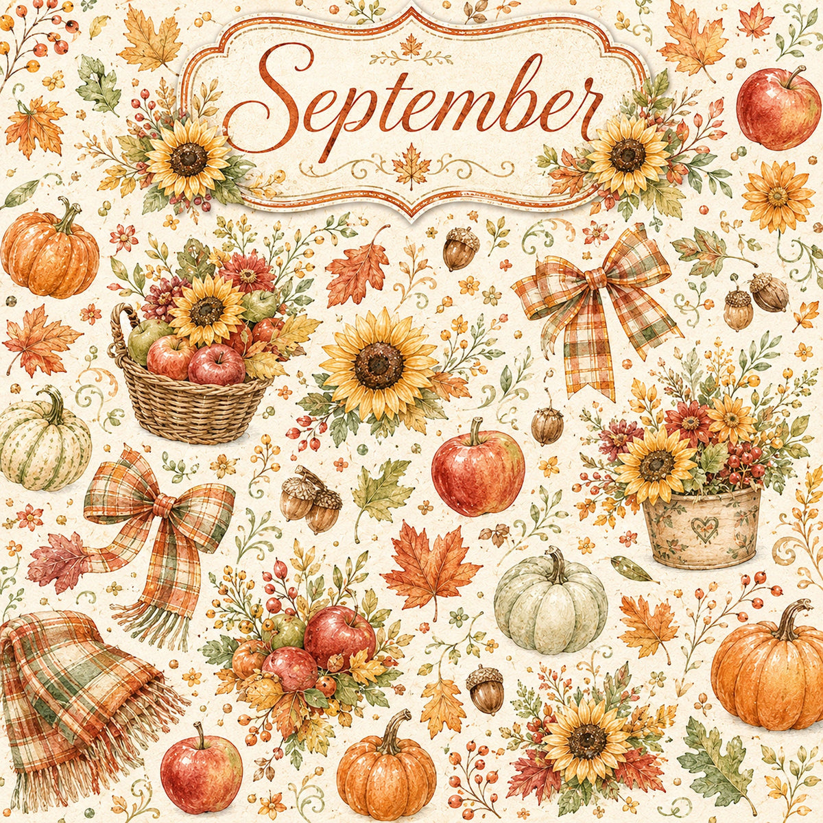 Creative Calendar Collection September 12x12 Double-Sided Scrapbook Paper by SSC Designs - 15 Pack