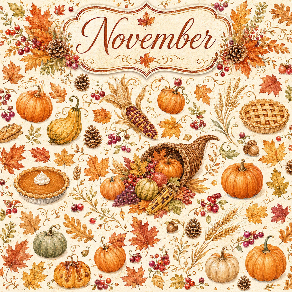 Creative Calendar Collection November 12x12 Double-Sided Scrapbook Paper by SSC Designs - 15 Pack