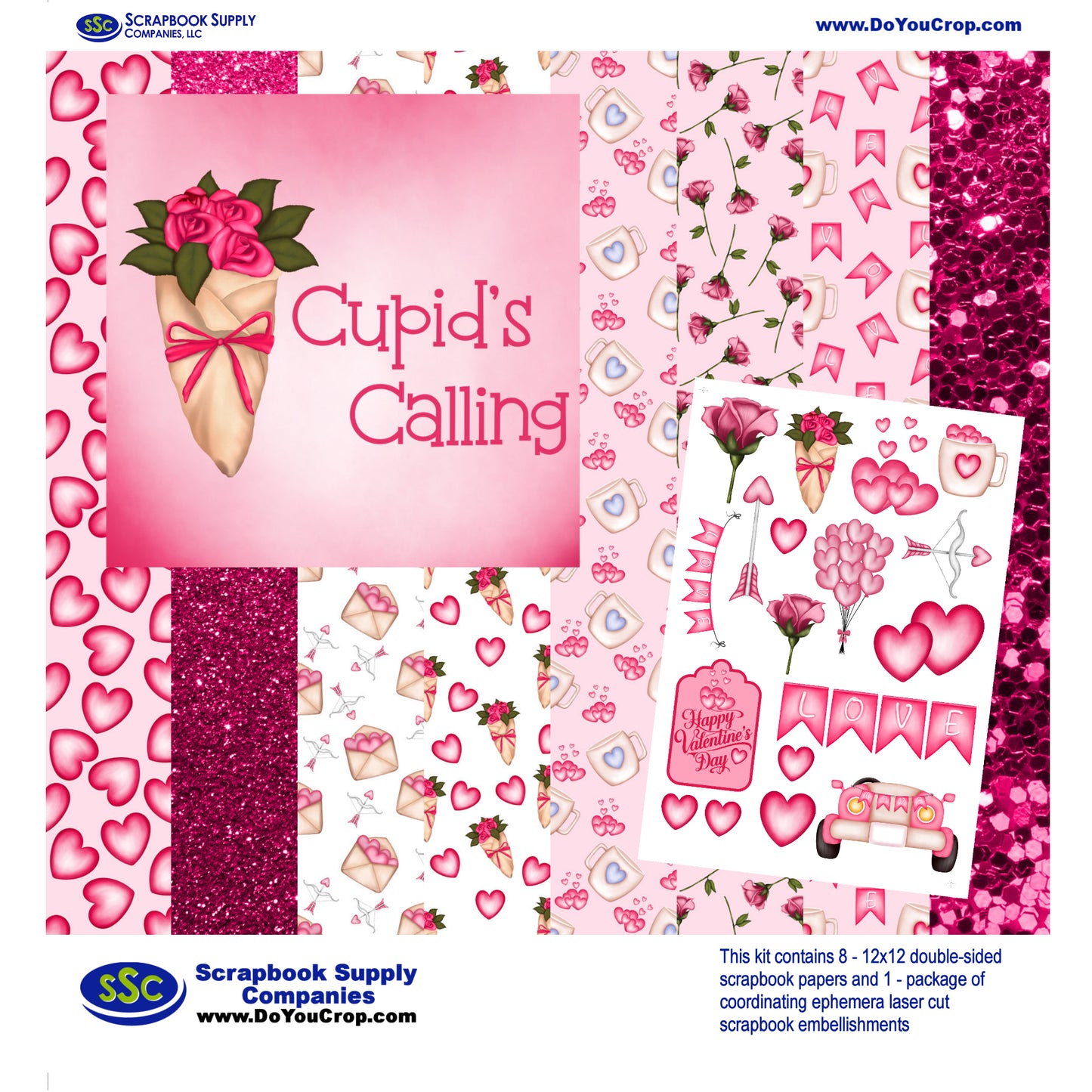 Cupid's Calling 12 x 12 Scrapbook Paper & Embellishment Kit by SSC Designs - 3 Kits