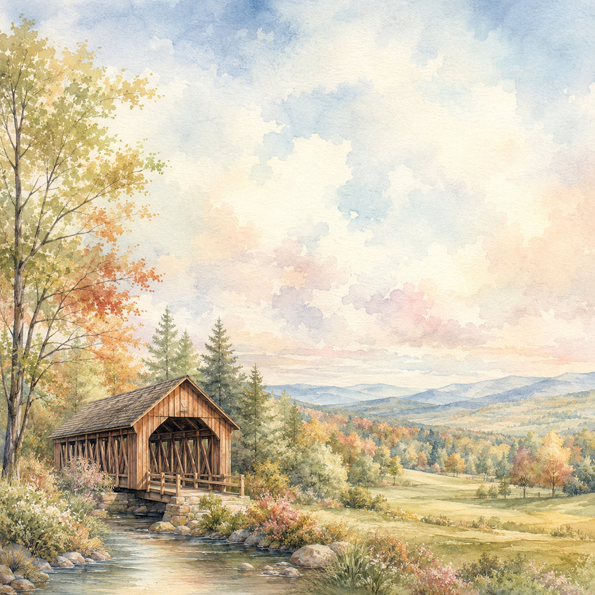 Covered Wooden Bridges 12 x 12 Double-Sided Scrapbook Paper by SSC Designs - 15 Pack