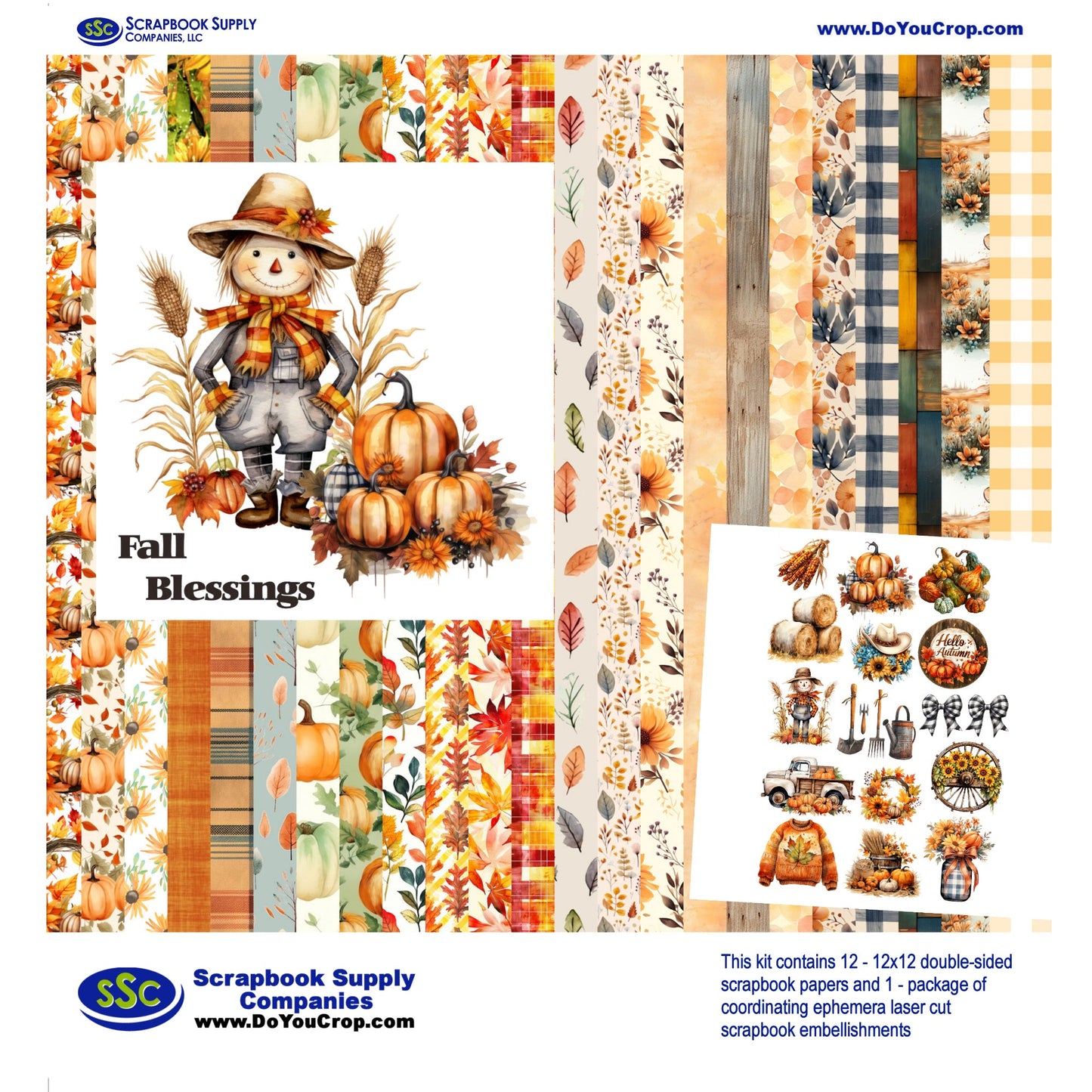 Fall Blessings 12 x 12 Scrapbook Paper & Embellishment Kit by SSC Designs - 3 Kits