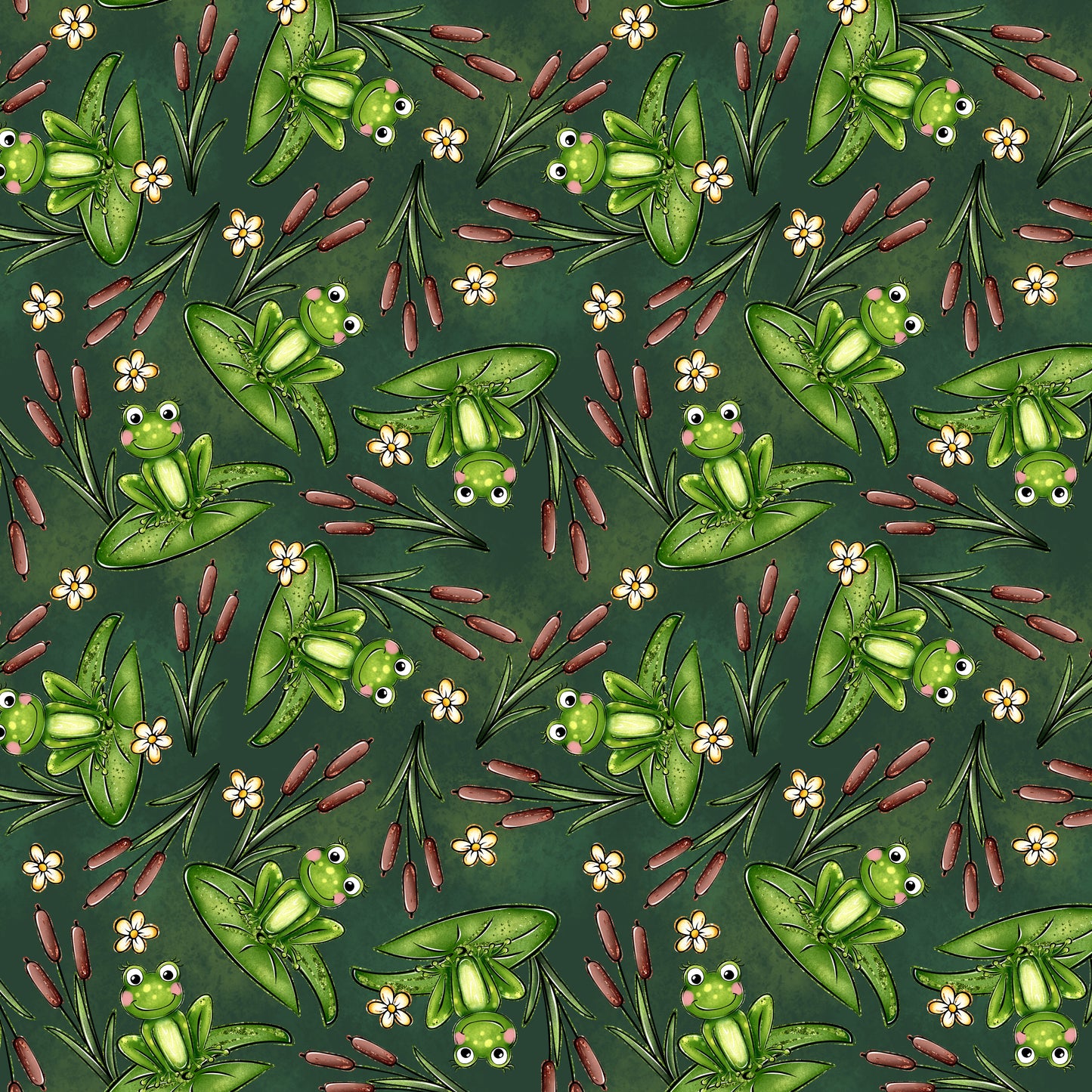 Phantasia Design's Frogs In The Morass Collection Frogs & Cattails 12 x 12 Double-Sided Scrapbook Paper - 15 Pack