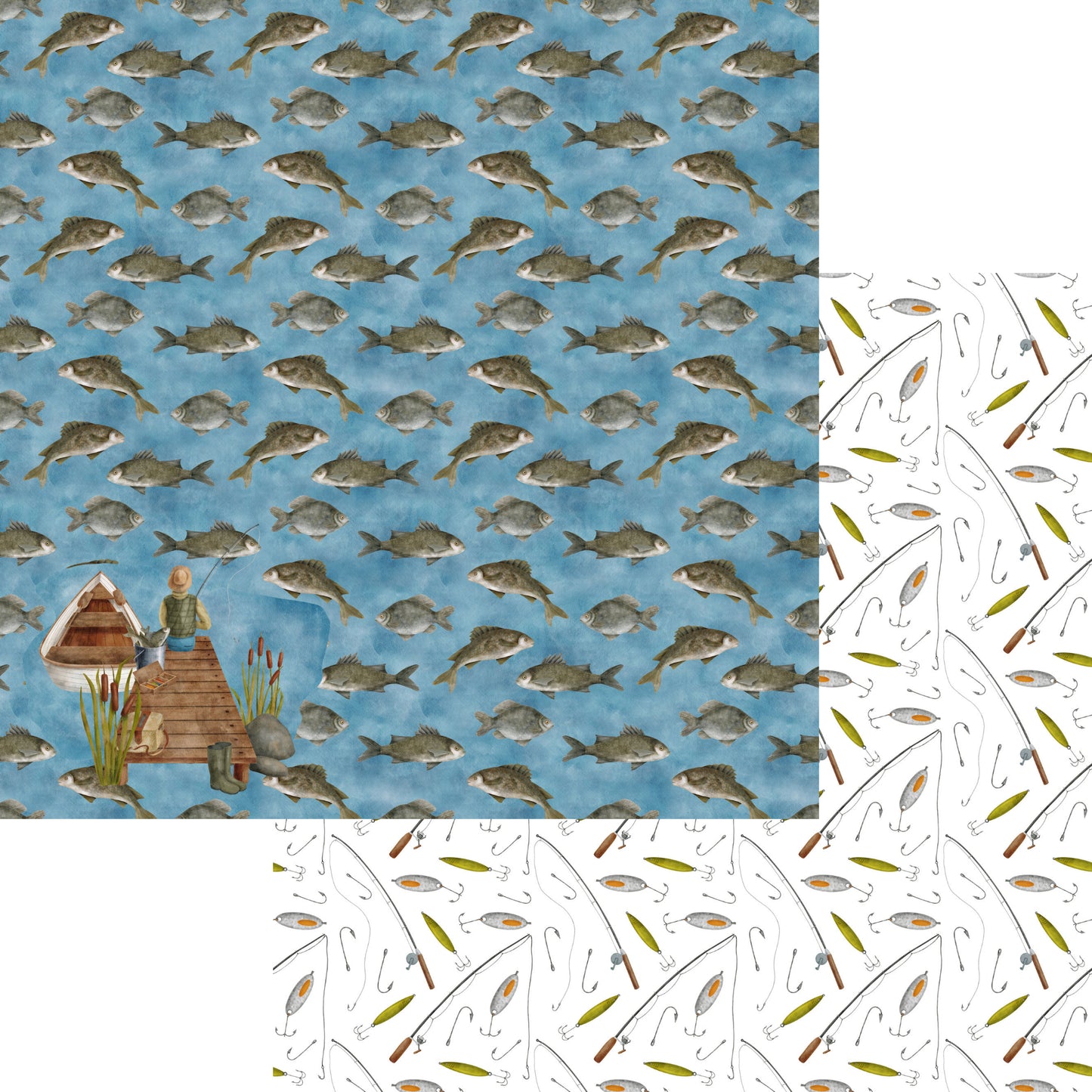 Fish Tales Collection A Bit Fishy To Me 12 x 12 Double-Sided Scrapbook Paper by SSC Designs - 15 Pack