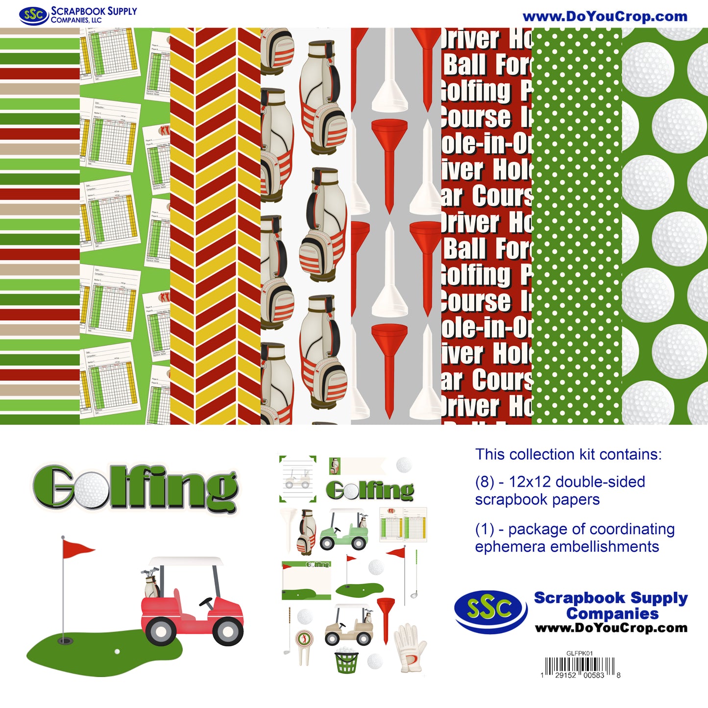 Golfing 12 x 12 Scrapbook Paper & Embellishment Kit by SSC Designs - 3 Kits