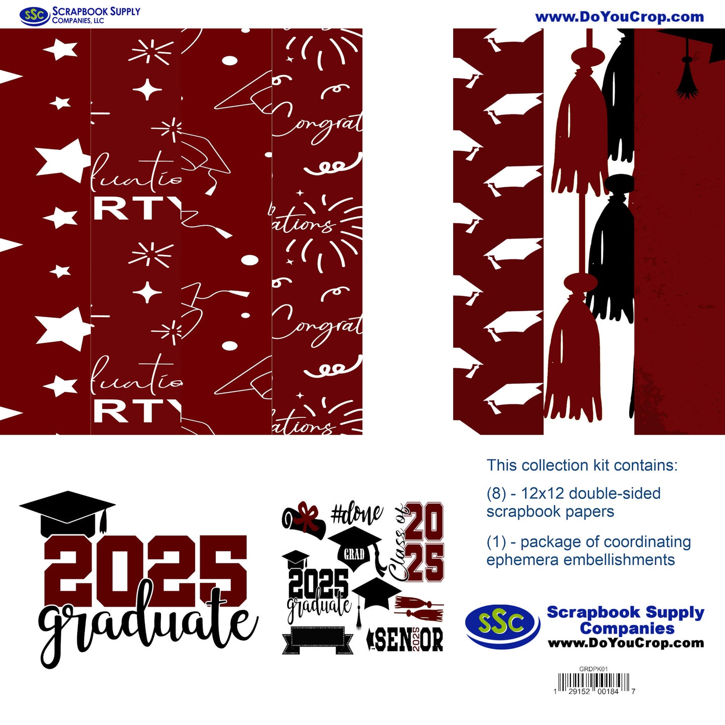Graduate 2025 12 x 12 Scrapbook Paper & Embellishment Kit by SSC Designs - 3 Kits