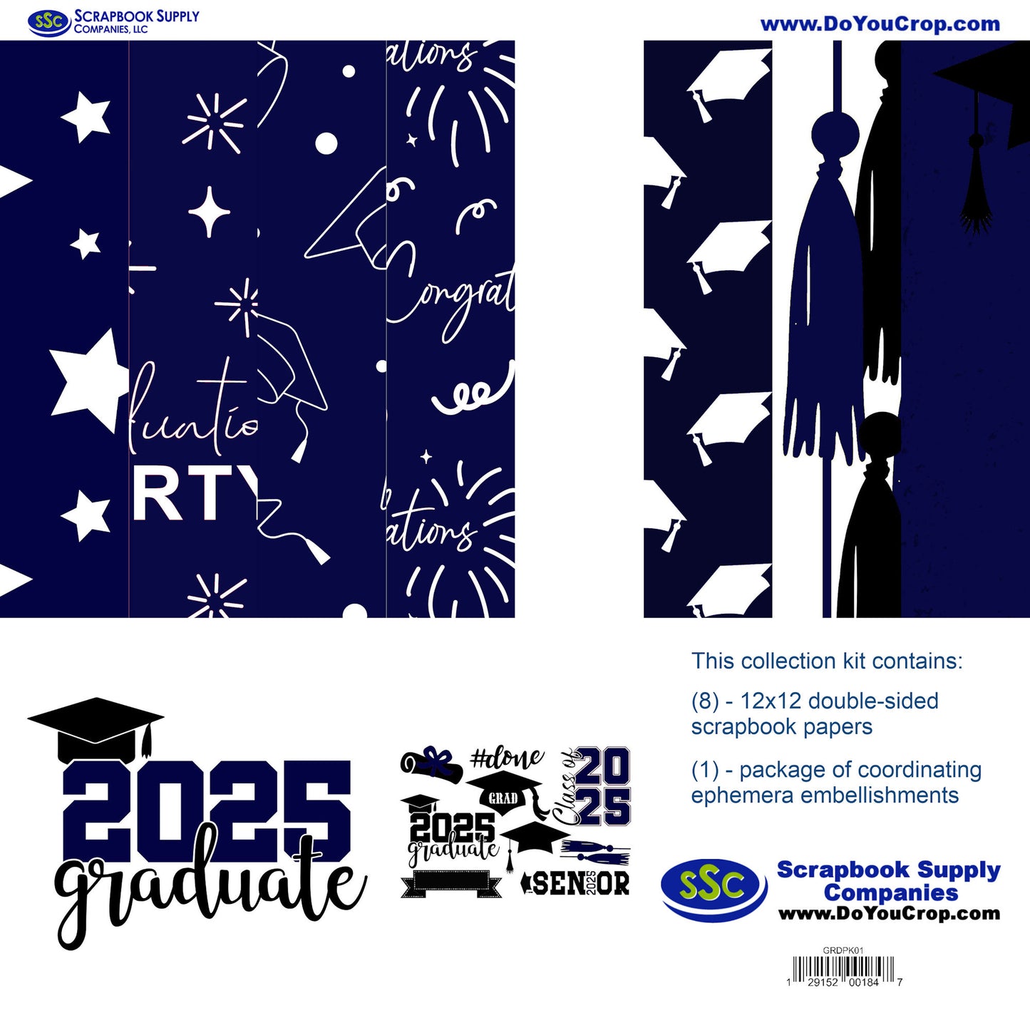 Graduate 2025 12 x 12 Scrapbook Paper & Embellishment Kit by SSC Designs - 3 Kits