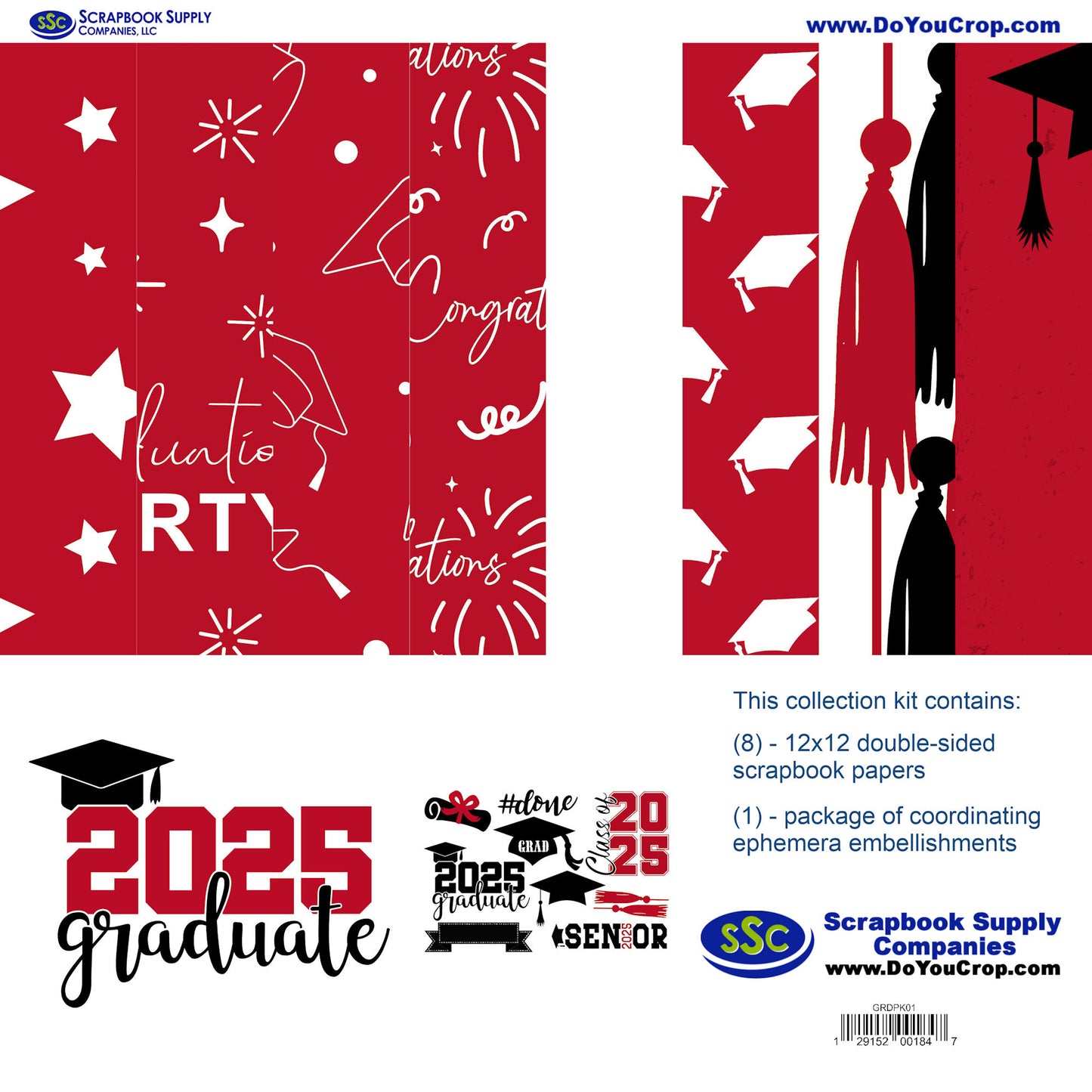 Graduate 2025 12 x 12 Scrapbook Paper & Embellishment Kit by SSC Designs - 3 Kits