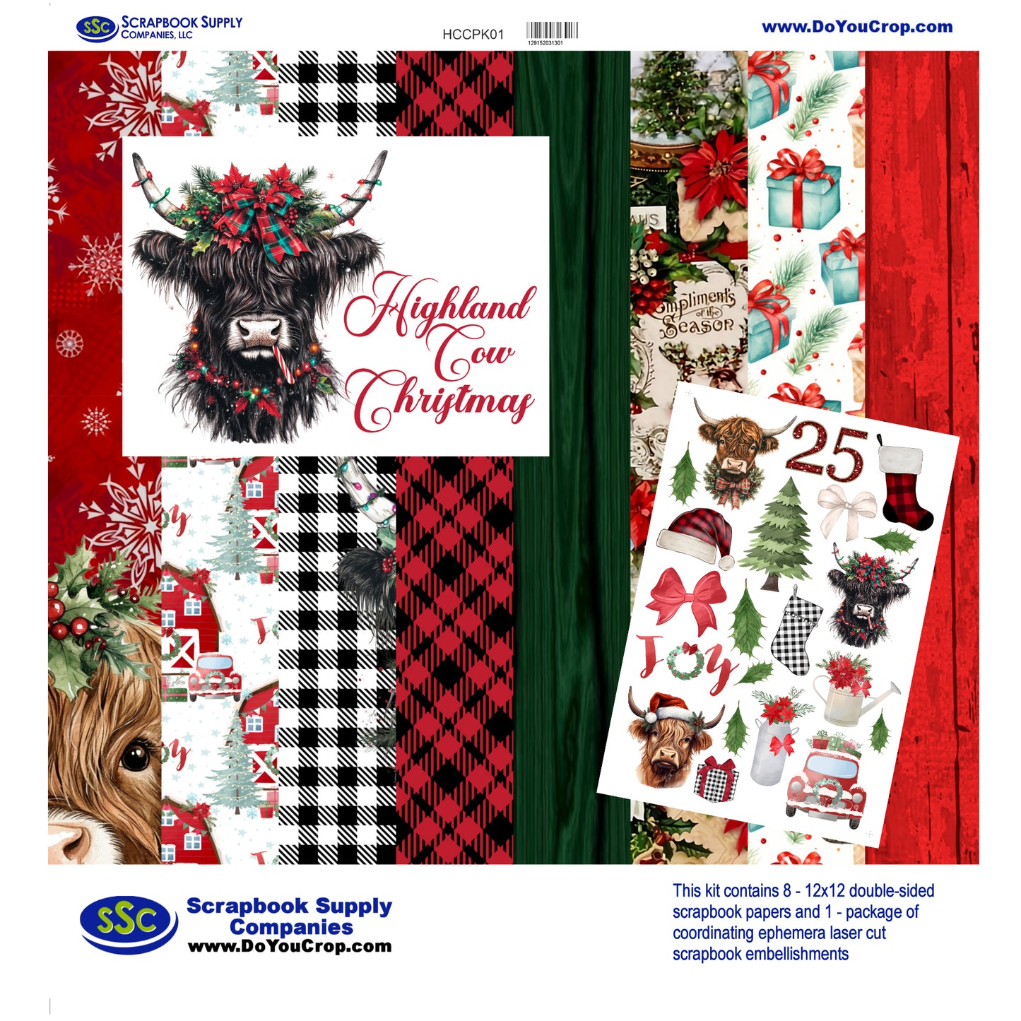 Highland Cow Christmas 12 x 12 Scrapbook Paper & Embellishment Kit by SSC Designs - 3 Kits