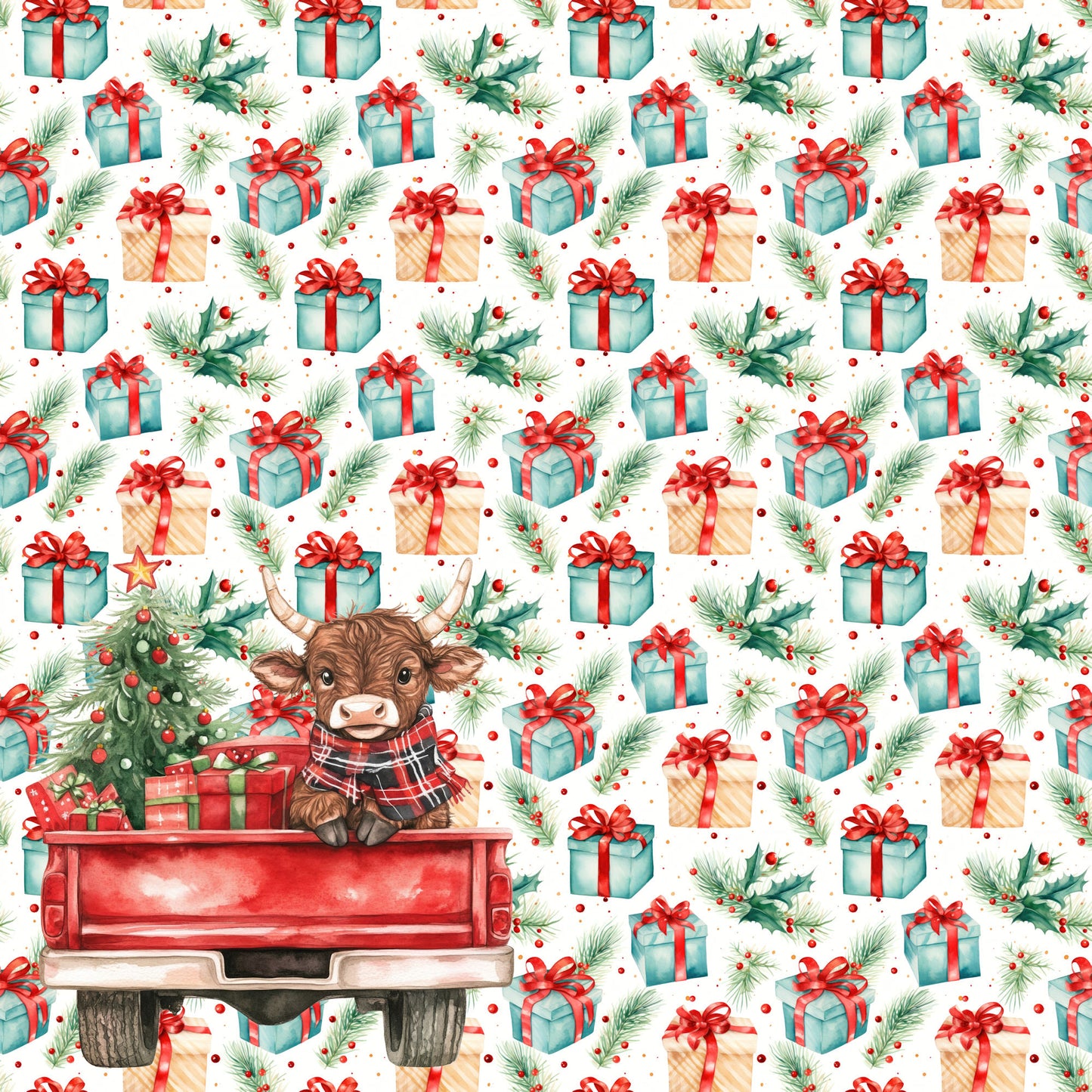 Highland Cow Christmas Collection Delivering Presents 12 x 12 Double-Sided Scrapbook Paper by SSC Designs - 15 Pack