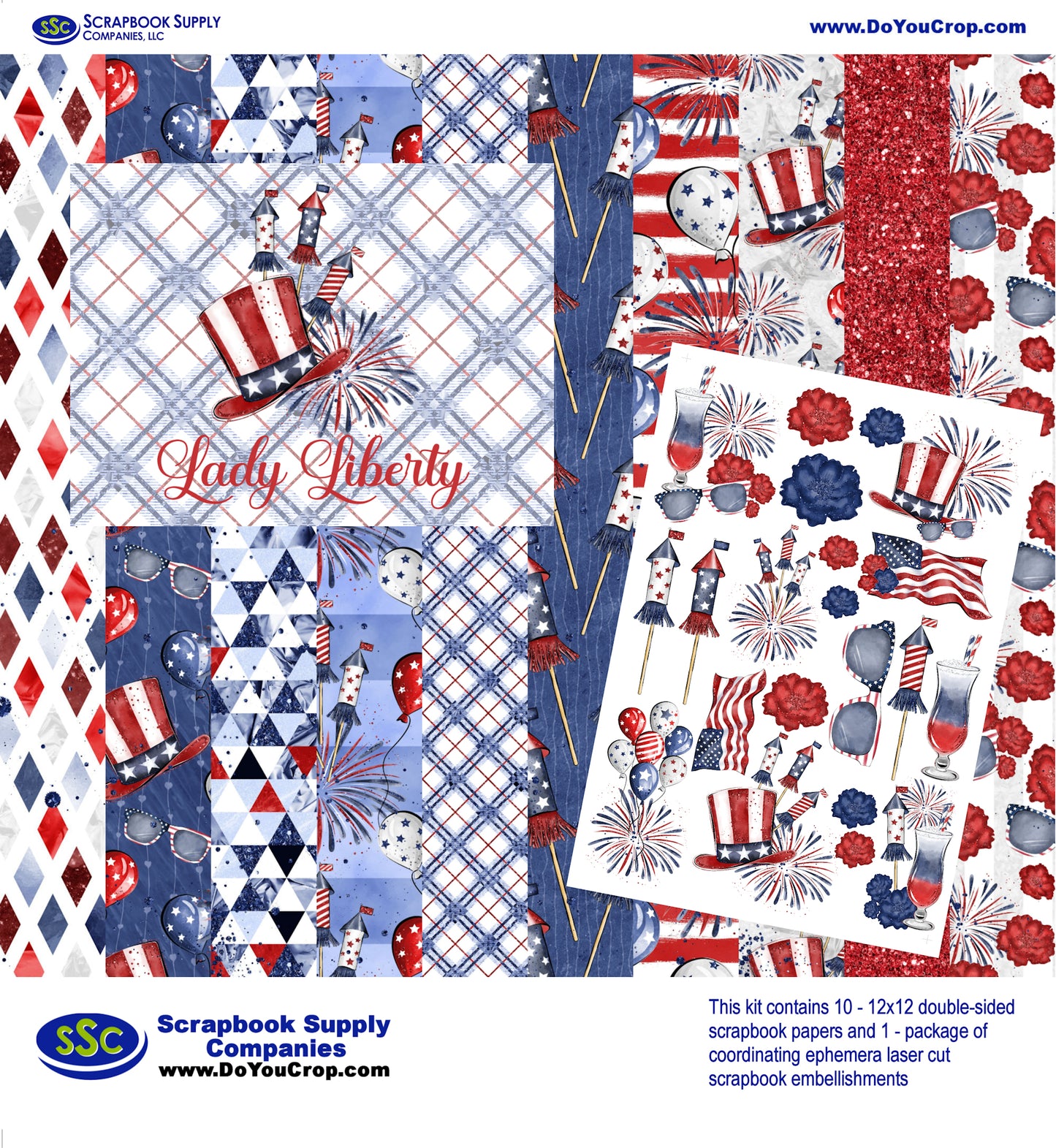Lady Liberty 12 x 12 Scrapbook Paper & Embellishment Kit by SSC Designs - 3 Kits