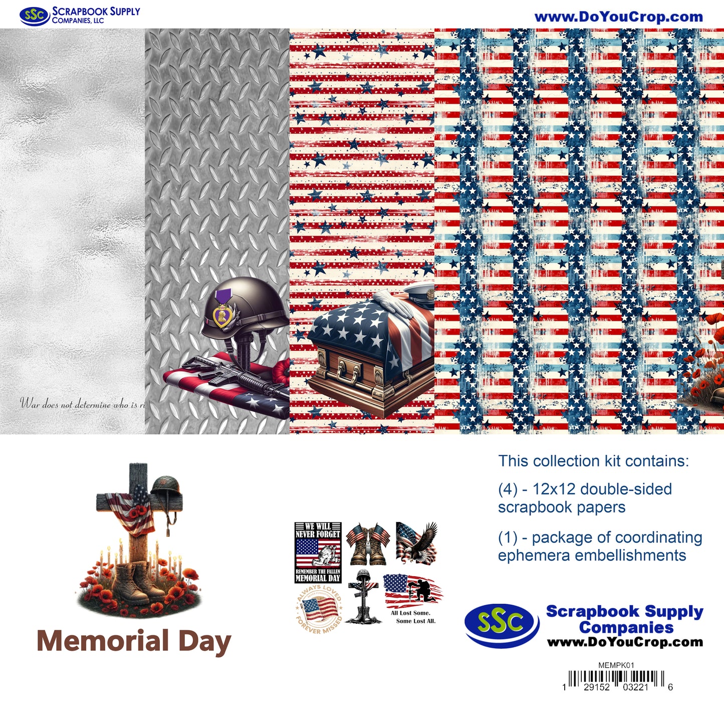 Memorial Day 12 x 12 Scrapbook Paper & Embellishment Kit by SSC Designs - 3 Kits