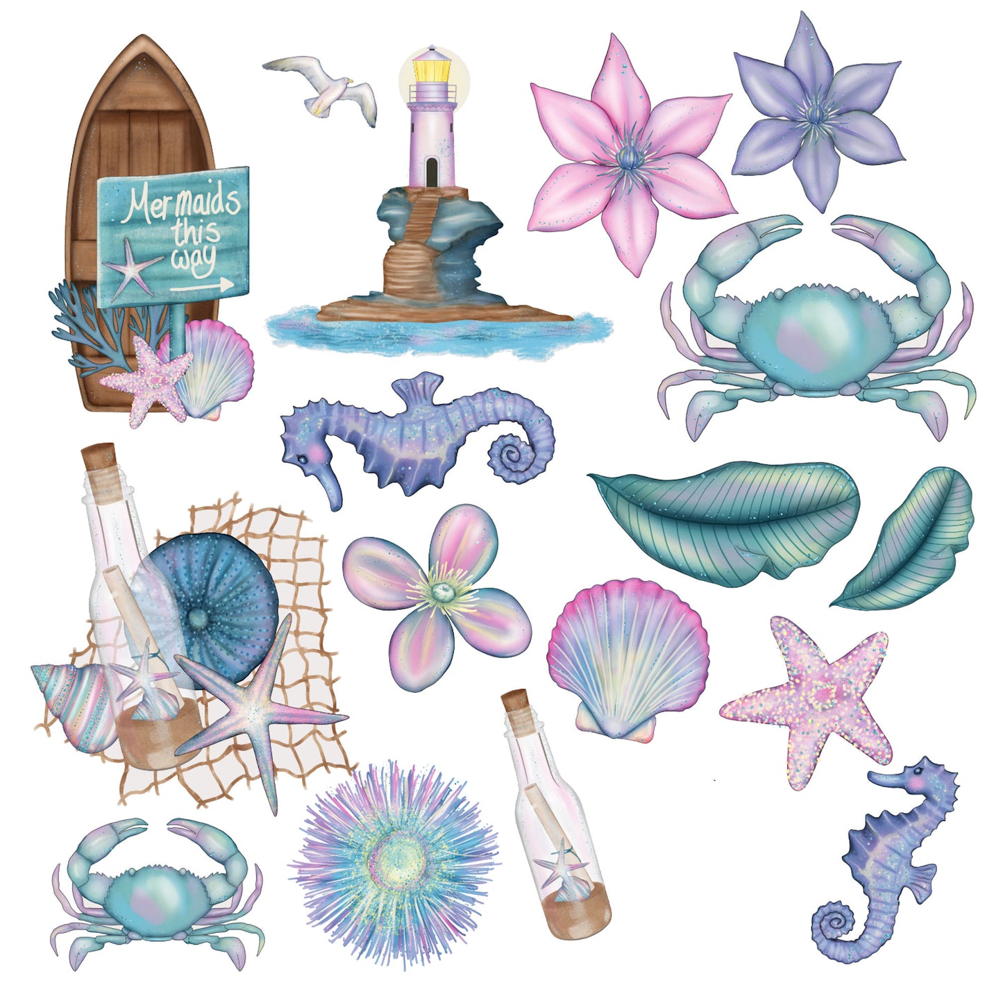 Gaynor Carradice's Mermaids & Seashells Collection Laser Cut Ephemera Embellishments - 3 Packs