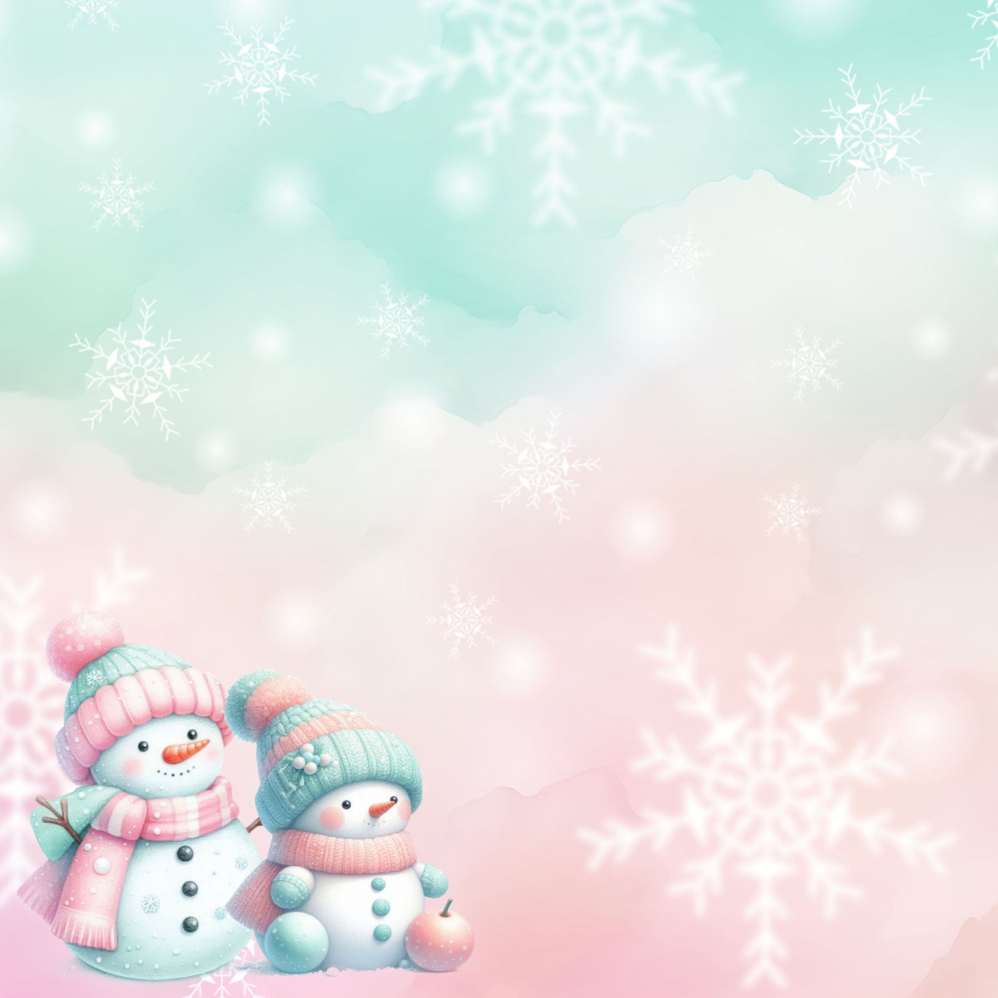 Mint Christmas Collection Snow Friends 12 x 12 Double-Sided Scrapbook Paper by SSC Designs - 15 Pack