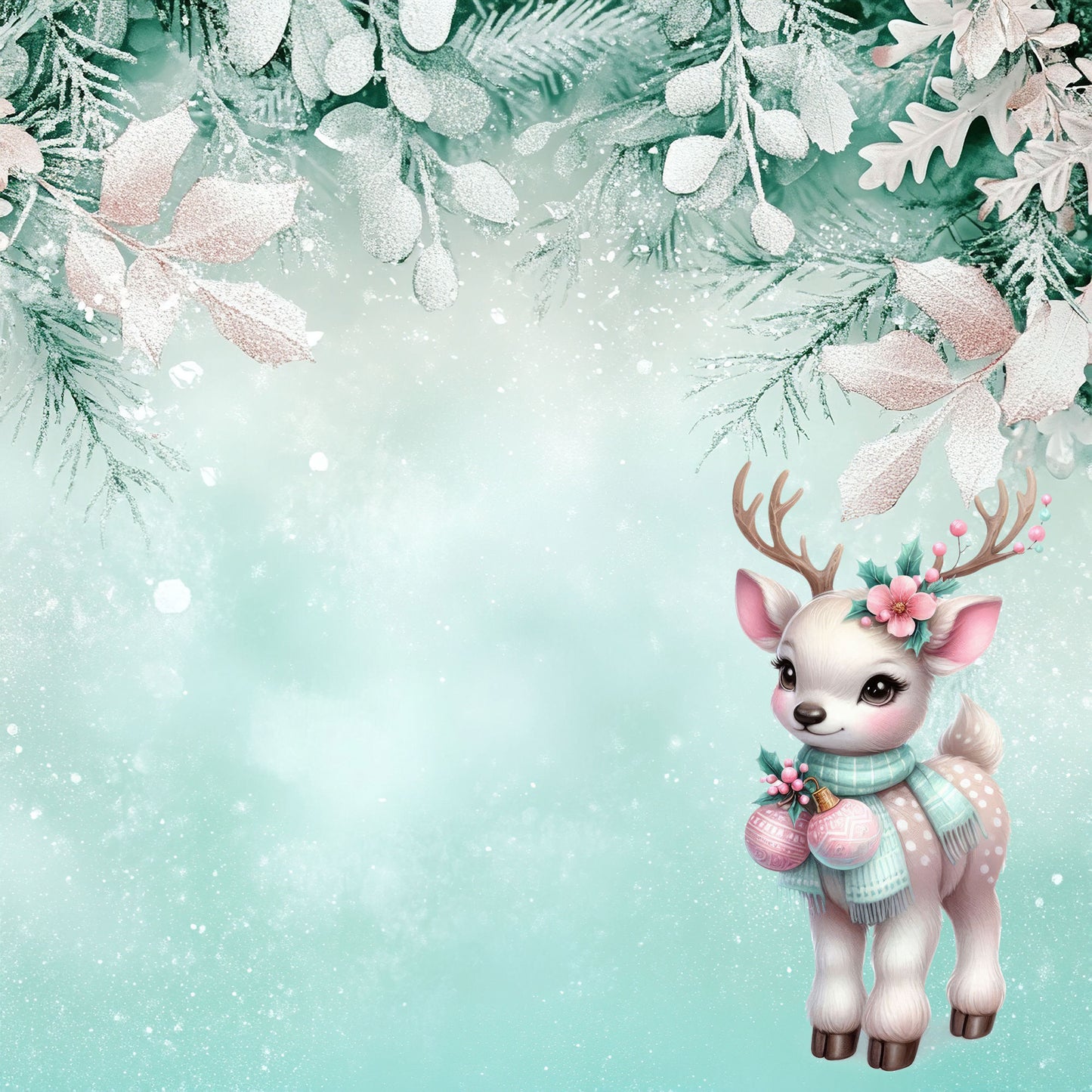 Mint Christmas Collection Snow Friends 12 x 12 Double-Sided Scrapbook Paper by SSC Designs - 15 Pack