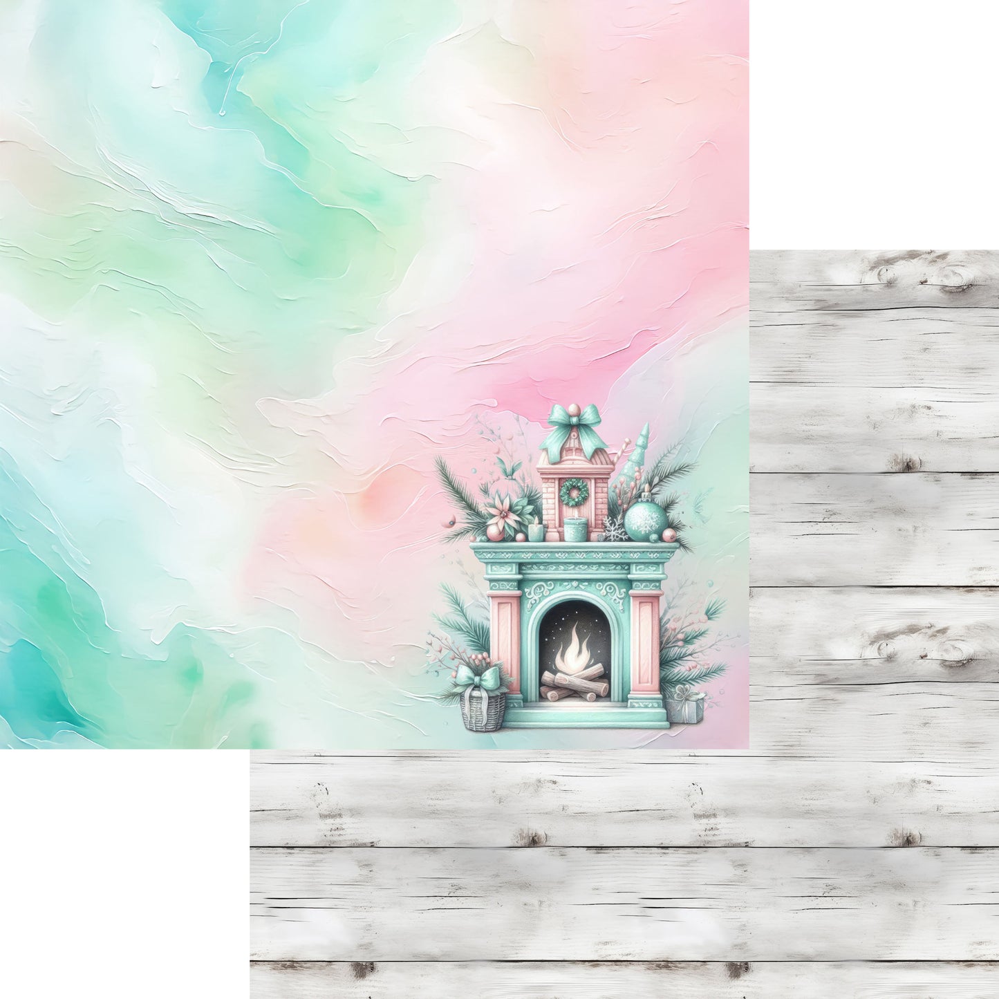 Mint Christmas Collection By The Fireplace 12 x 12 Double-Sided Scrapbook Paper by SSC Designs - 15 Pack
