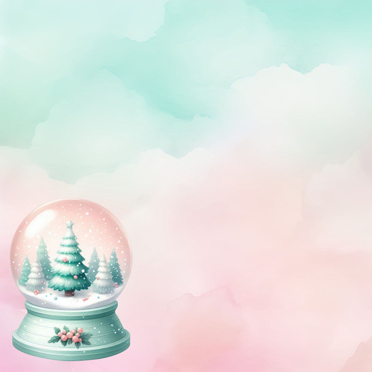 Mint Christmas Collection Snow Globes 12 x 12 Double-Sided Scrapbook Paper by SSC Designs - 15 Pack