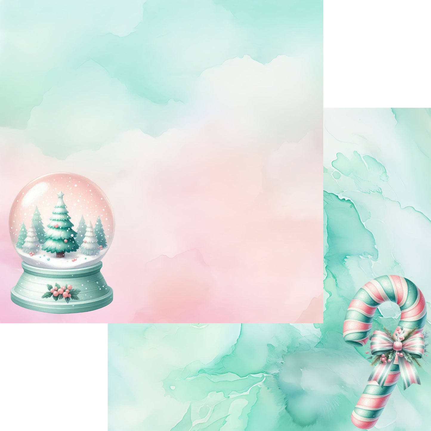 Mint Christmas Collection Snow Globes 12 x 12 Double-Sided Scrapbook Paper by SSC Designs - 15 Pack