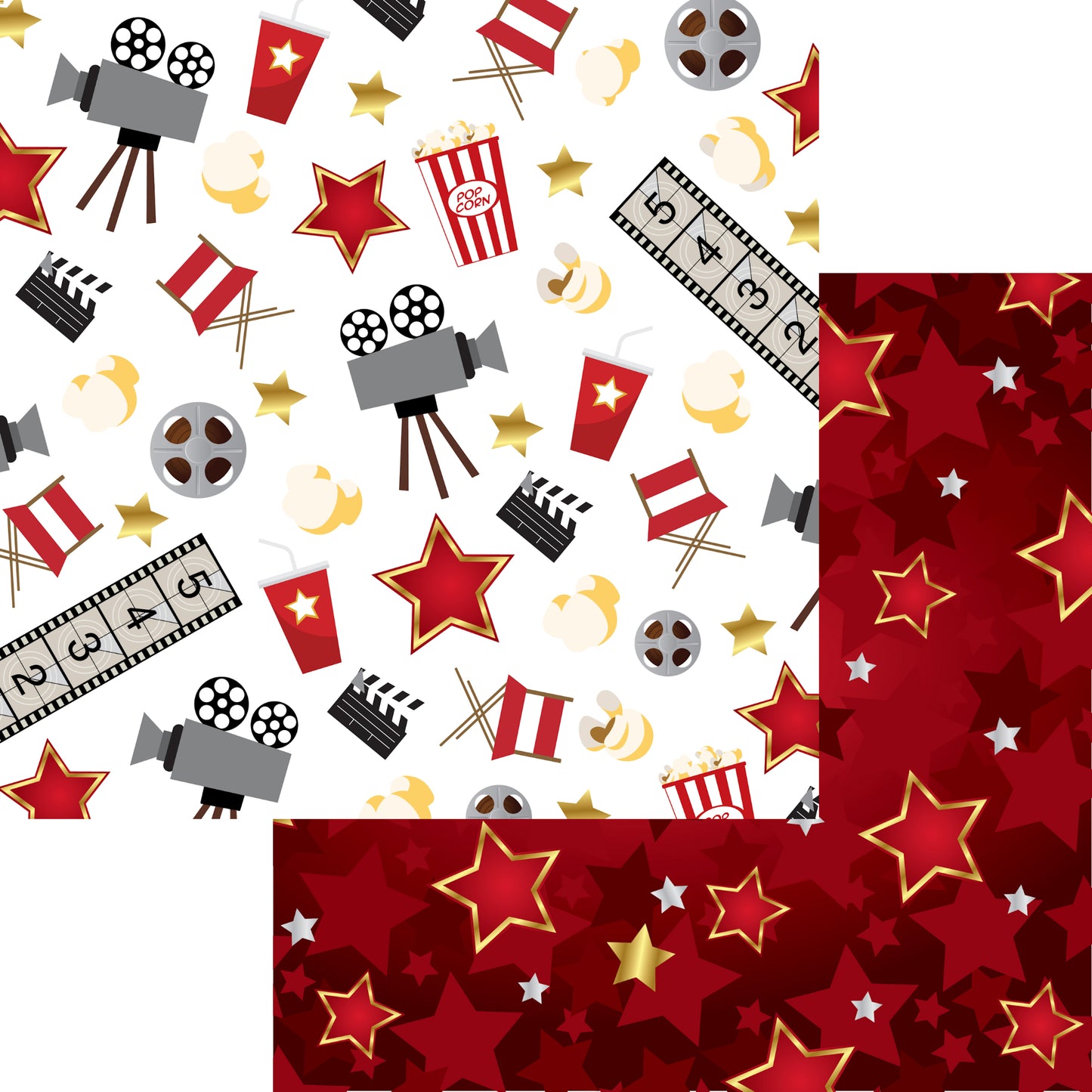 Movie Time Collection Roll The Cameras 12 x 12 Double-Sided Scrapbook Paper by SSC Designs - 15 Pack