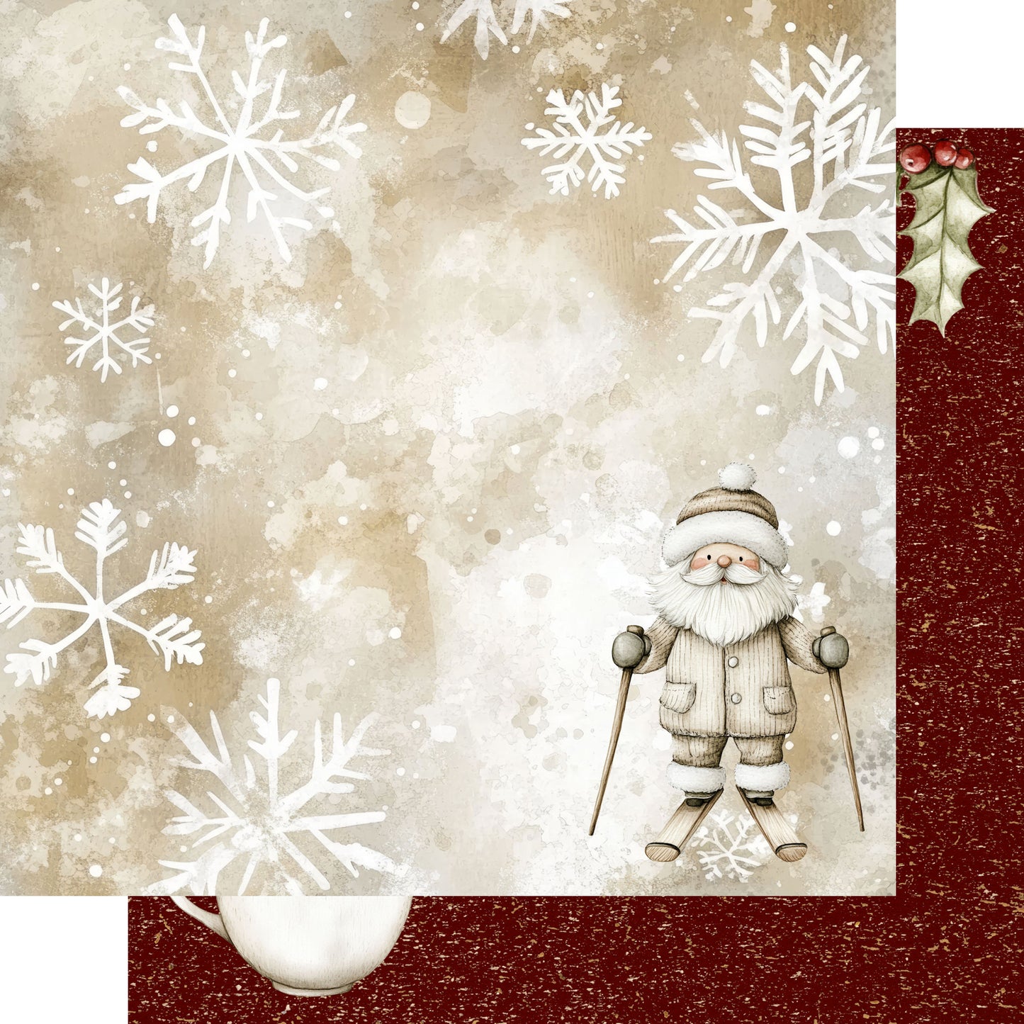 Nordic Christmas Collection Silly Santa Skiing 12 x 12 Double-Sided Scrapbook Paper by SSC Designs - 15 Pack