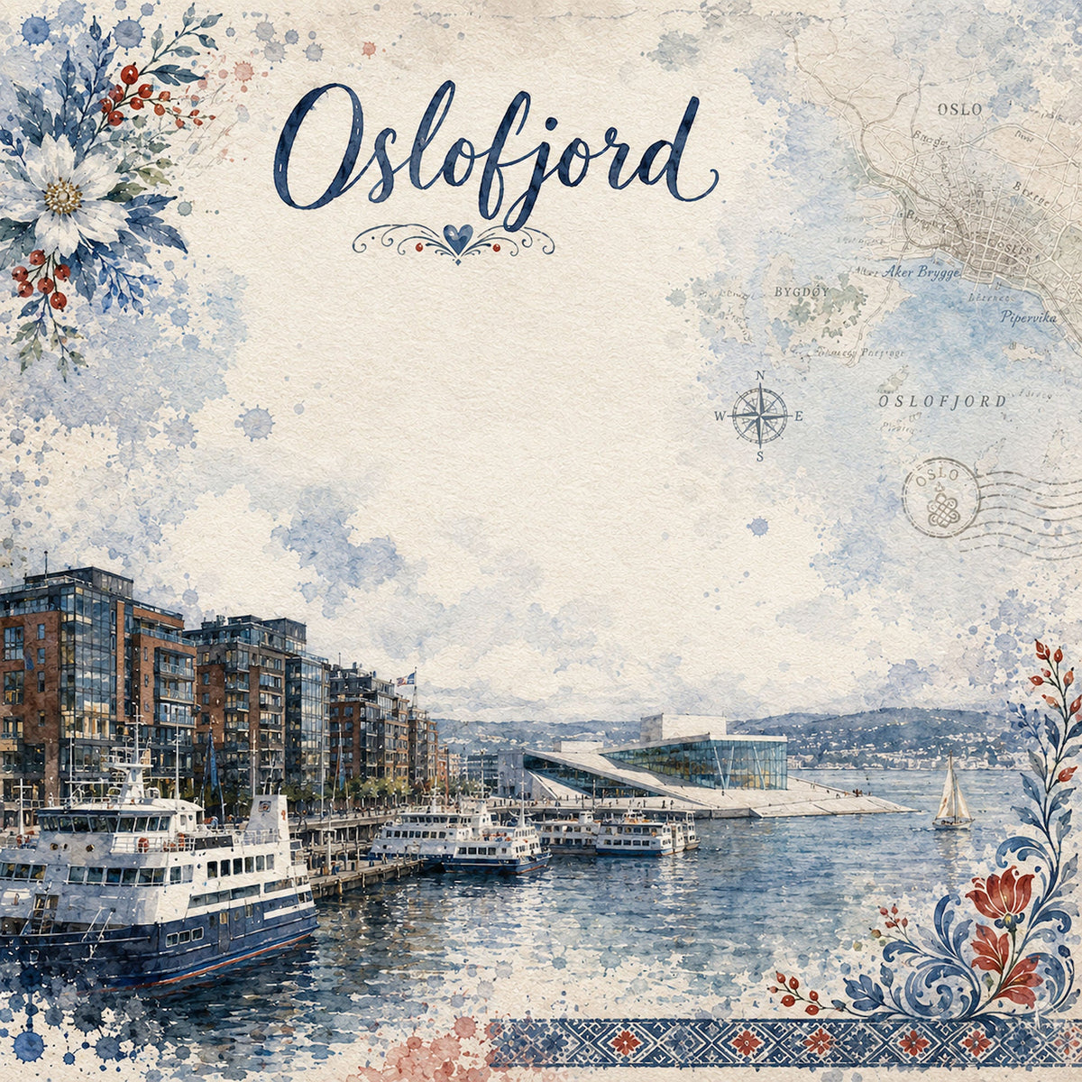 Norway Collection Oslofjord 12 x 12 Double-Sided Scrapbook Paper by SSC Designs - 15 Pack