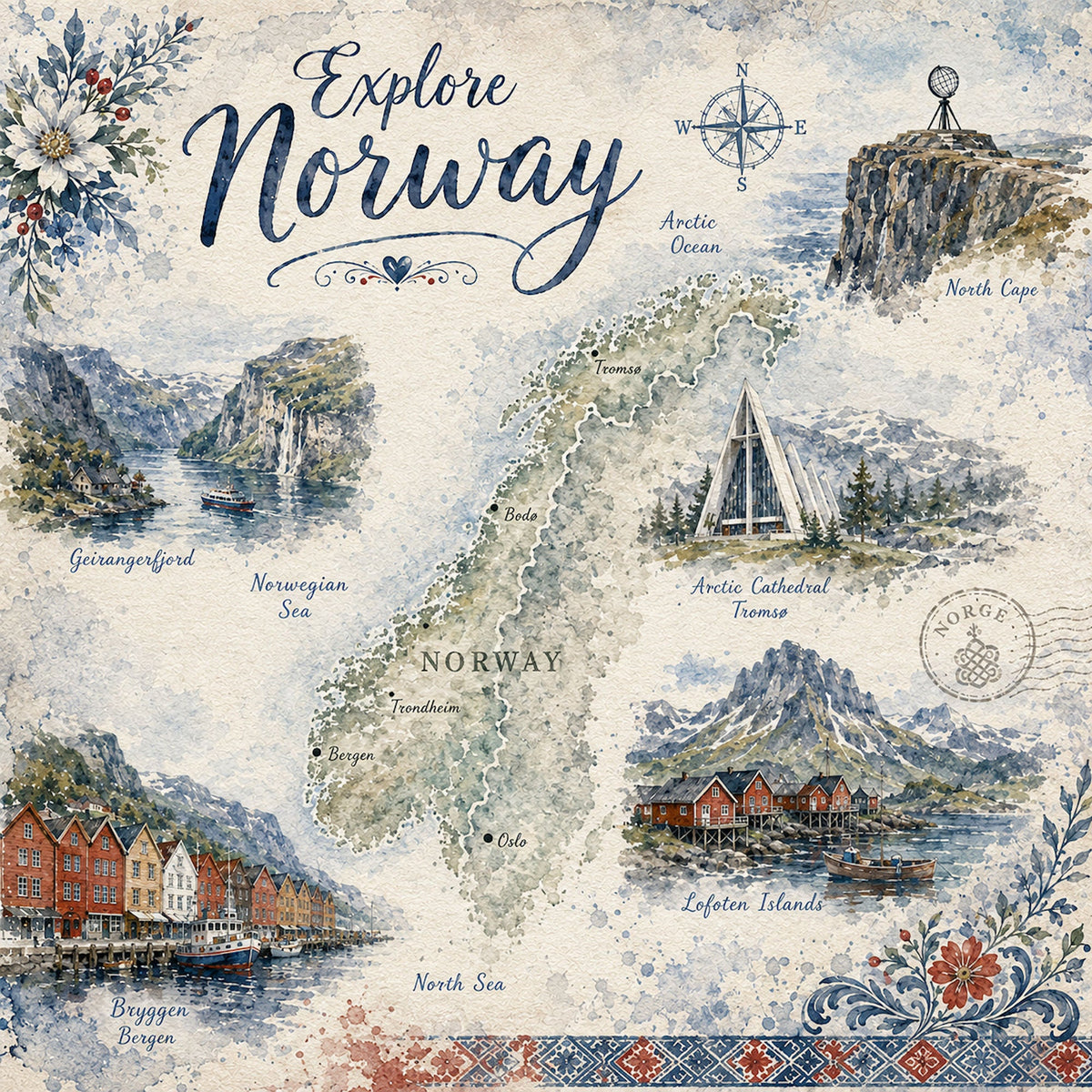 Norway Collection Explore Norway 12 x 12 Double-Sided Scrapbook Paper by SSC Designs - 15 Pack