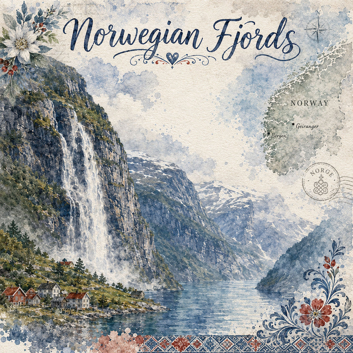 Norway Collection Norwegian Fjords 12 x 12 Double-Sided Scrapbook Paper by SSC Designs - 15 Pack