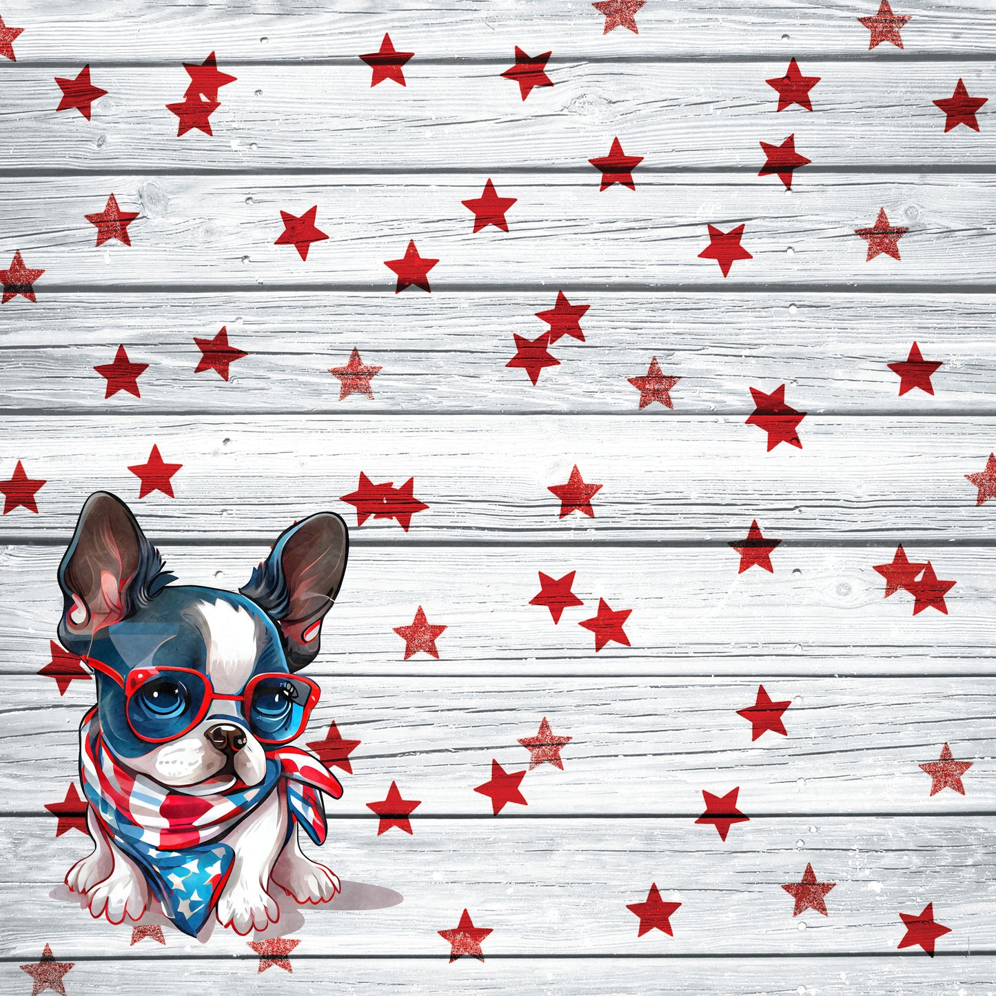 Patriotic Pups Collection Boston Terrier 12 x 12 Double-Sided Scrapbook Paper by SSC Designs - 15 Pack