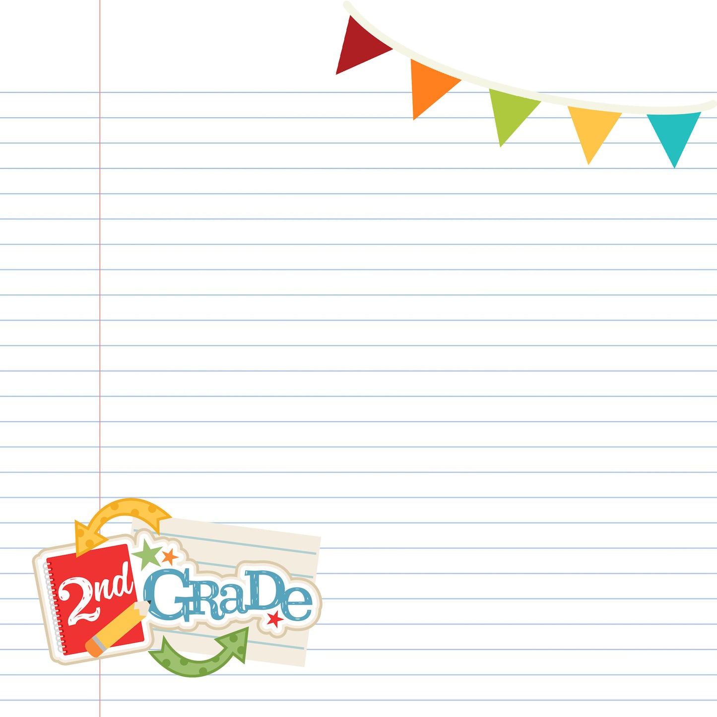 School Days Collection Second Grade 12 x 12 Double-Sided Scrapbook Paper by SSC Designs - 15 Pack