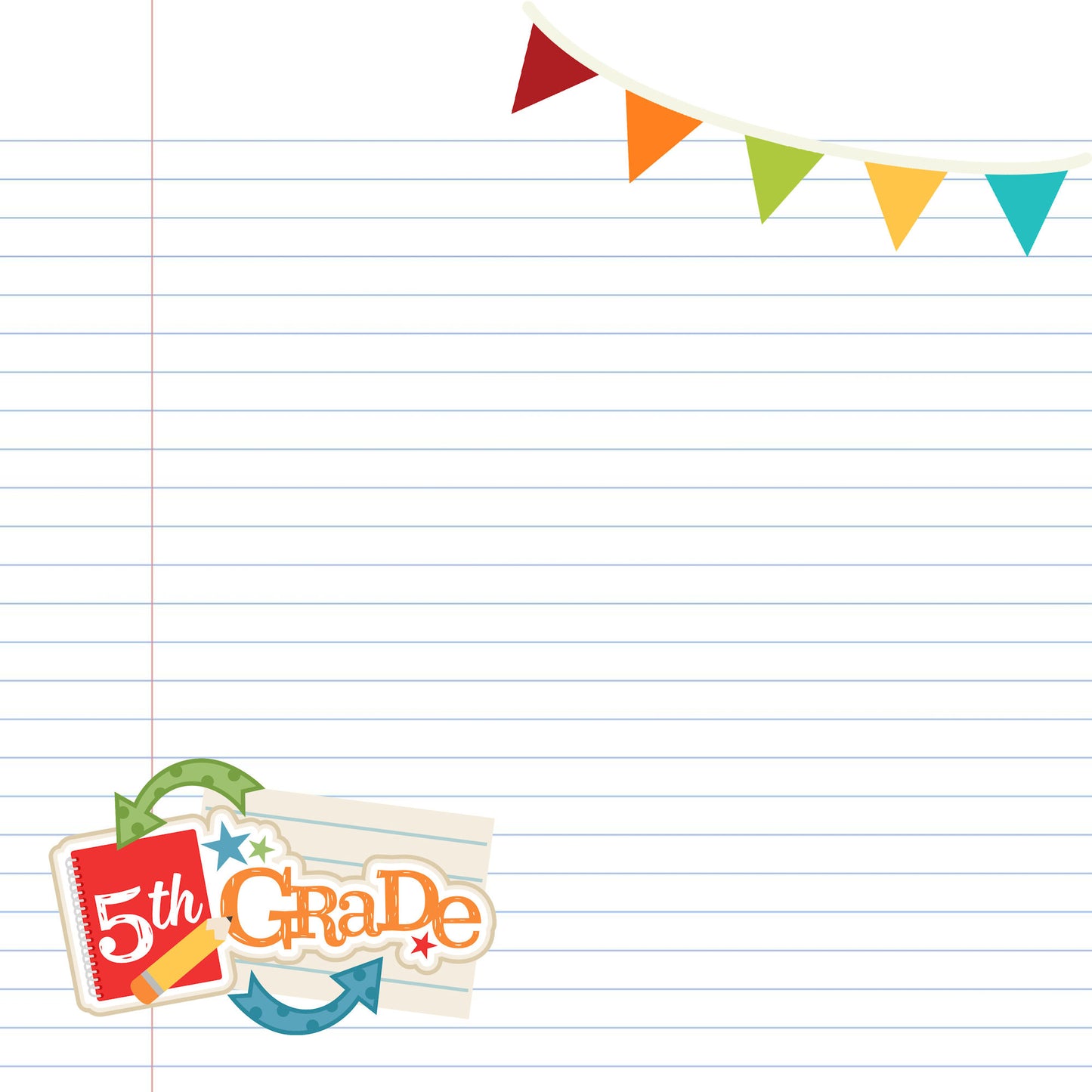 School Days Collection Fifth Grade 12 x 12 Double-Sided Scrapbook Paper by SSC Designs - 15 Pack