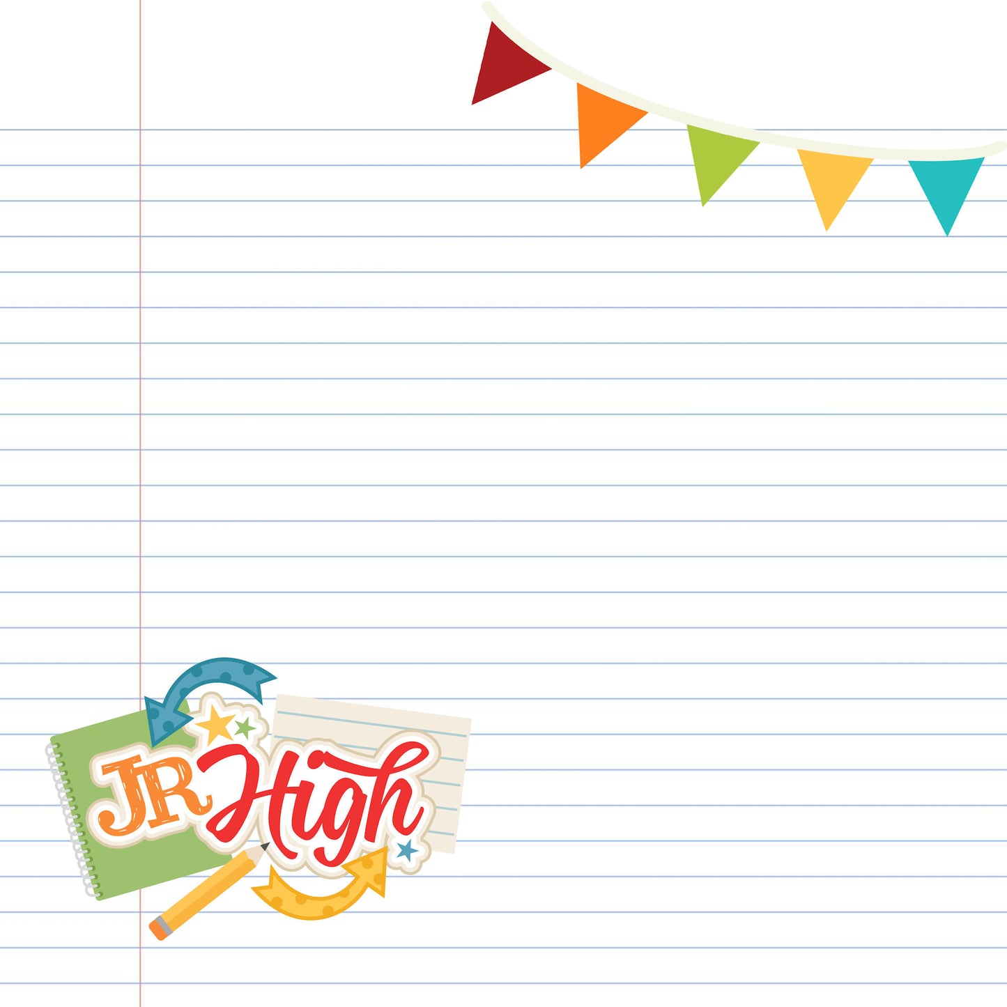 School Days Collection Junior High 12 x 12 Double-Sided Scrapbook Paper by SSC Designs - 15 Pack