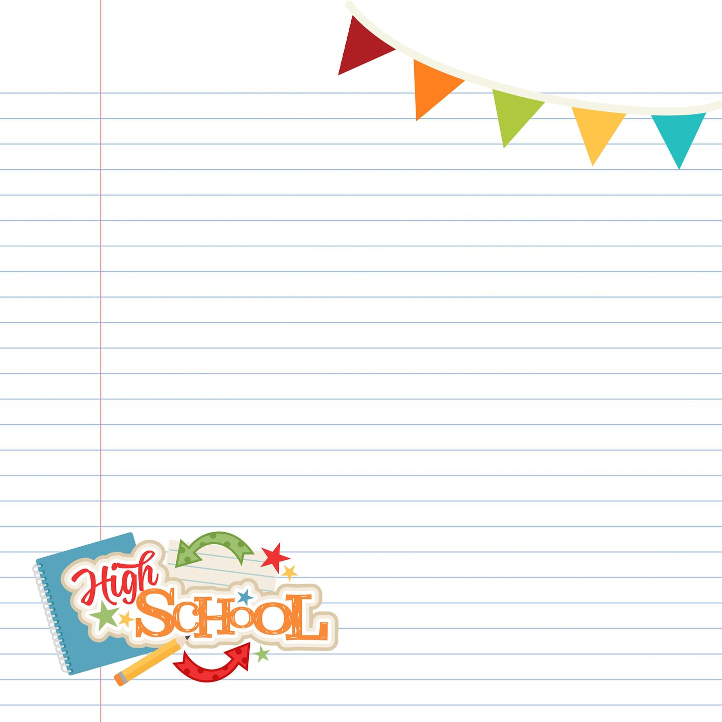 School Days Collection High School 12 x 12 Double-Sided Scrapbook Paper by SSC Designs - 15 Pack
