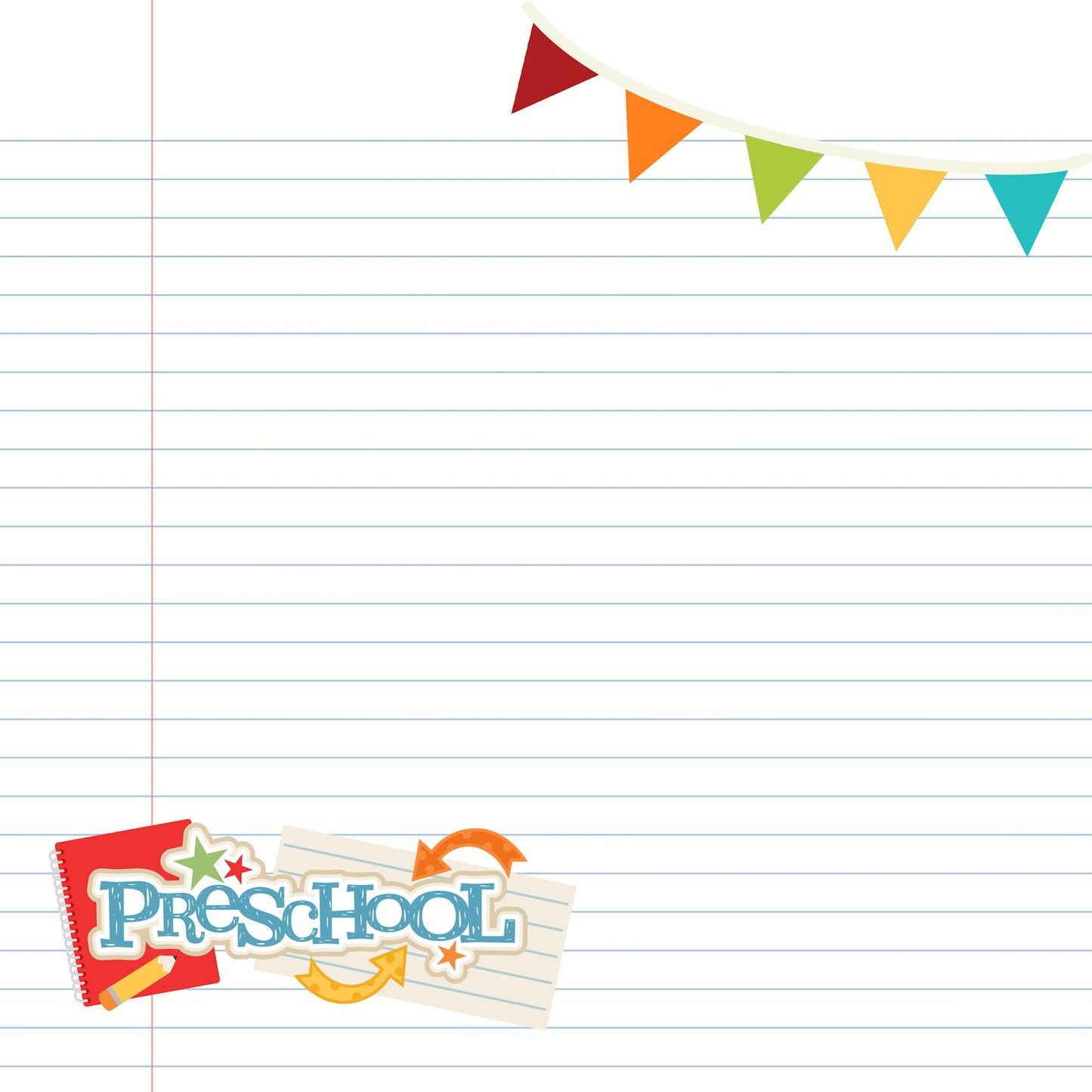 School Days Collection Preschool 12 x 12 Double-Sided Scrapbook Paper by SSC Designs - 15 Pack