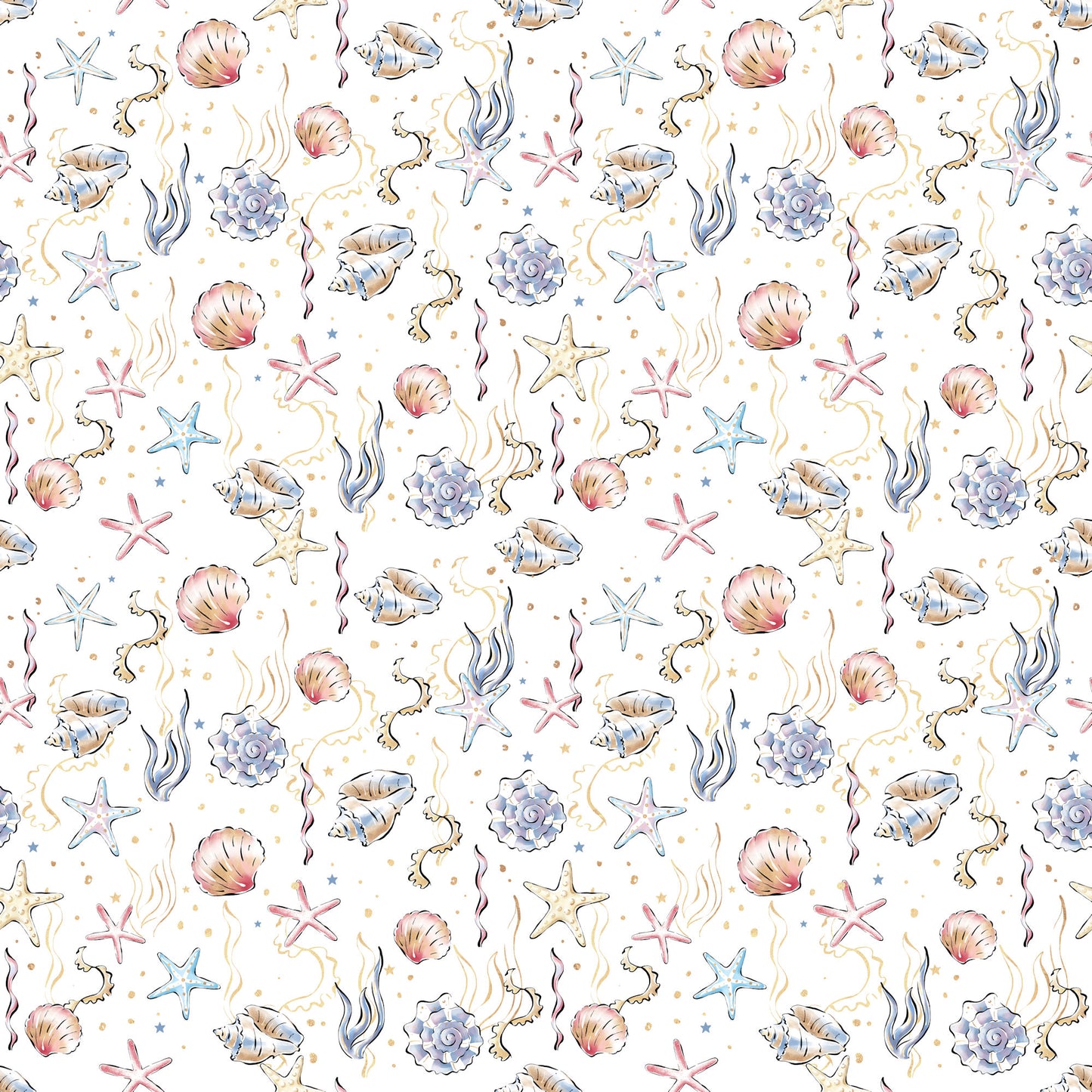 Nautical Summer Collection Seashells By The Seashore 12 x 12 Double-Sided Scrapbook Paper by SSC Designs - 15 Pack