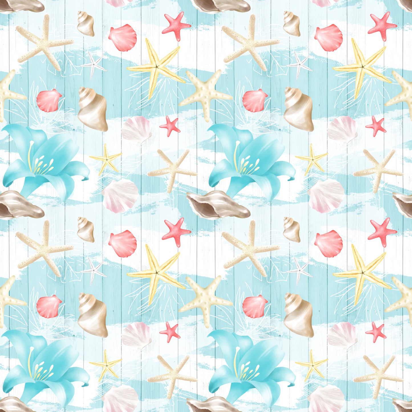 Nautical Summer Collection Seashell Collage 12 x 12 Double-Sided Scrapbook Paper by SSC Designs - 15 Pack