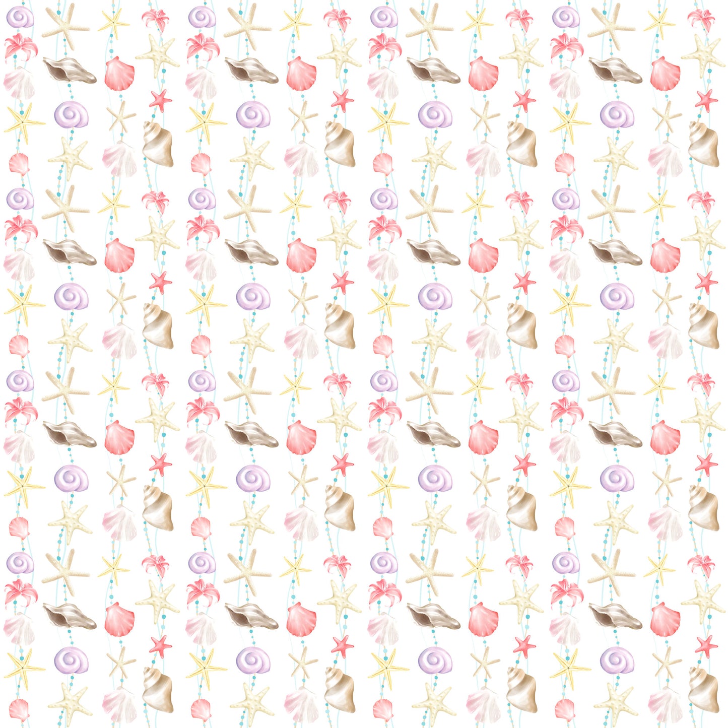 Nautical Summer Collection Floral Shells 12 x 12 Double-Sided Scrapbook Paper by SSC Designs - 15 Pack