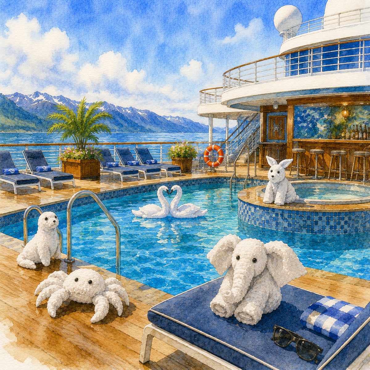 Cruise Ship Towel Animals 12 x 12 Double-Sided Scrapbook Paper by SSC Designs - 15 Pack