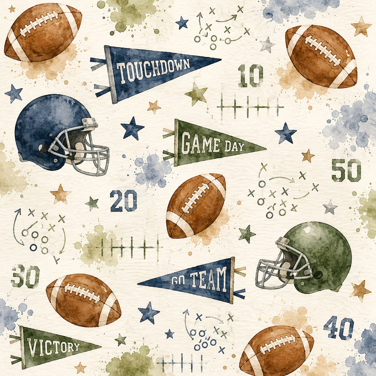 Sports Collection Football 12 x 12 Double-Sided Scrapbook Paper by SSC Designs - 15 Pack