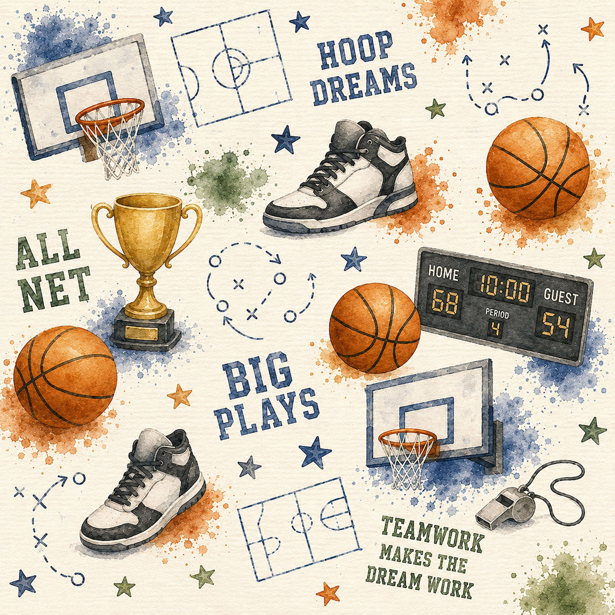 Sports Collection Basketball 12 x 12 Double-Sided Scrapbook Paper by SSC Designs - 15 Pack