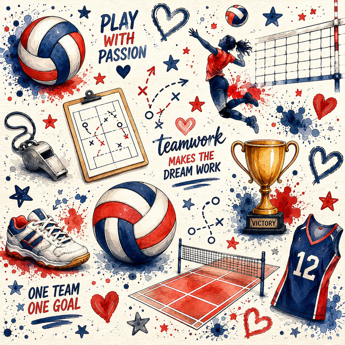 Sports Collection Volleyball 12 x 12 Double-Sided Scrapbook Paper by SSC Designs - 15 Pack