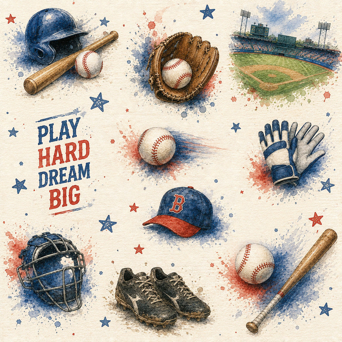 Sports Collection Baseball 12 x 12 Double-Sided Scrapbook Paper by SSC Designs - 15 Pack